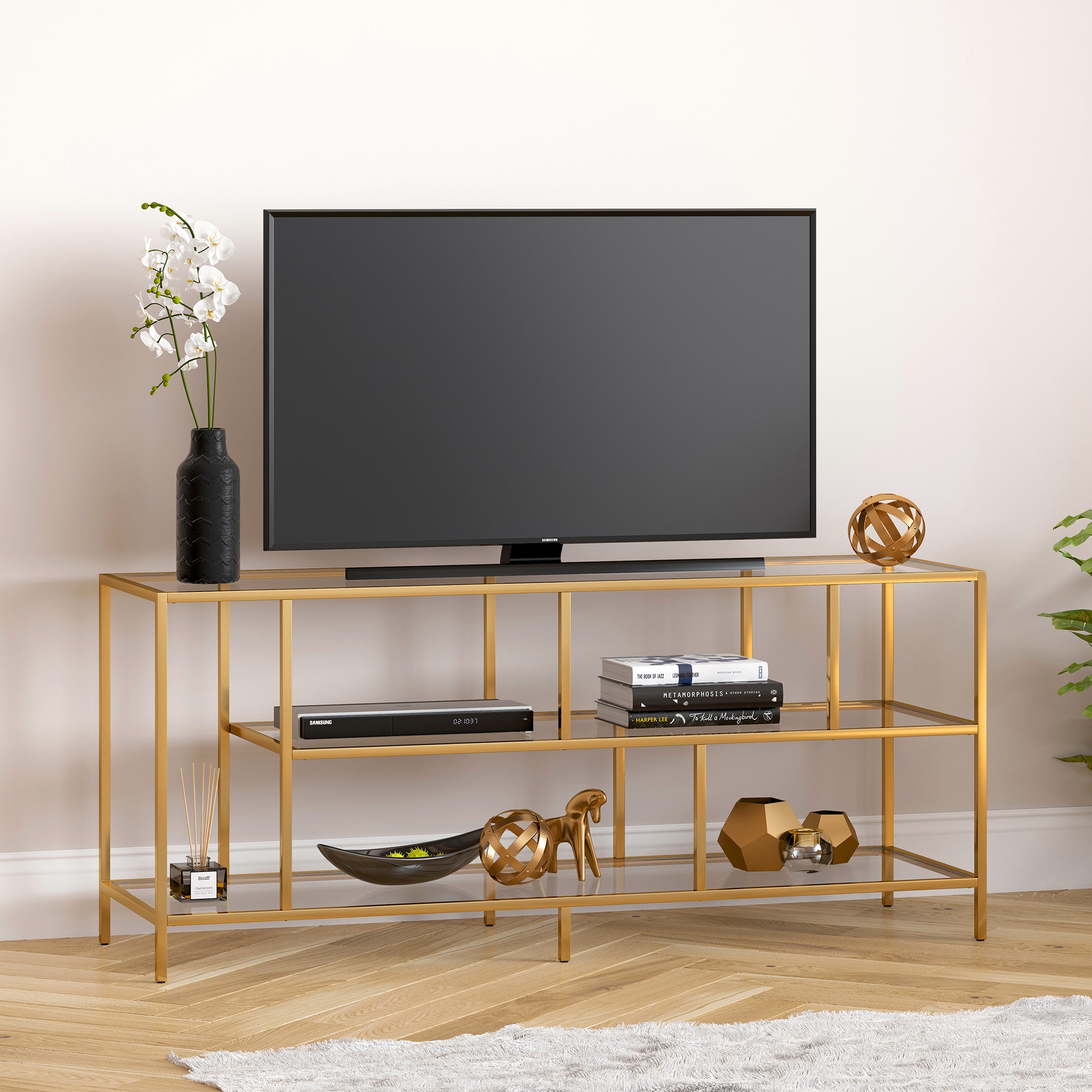 Hailey Home TV0329 Winthrop Modern/Contemporary Brass TV stand ( Accommodates TVs up to 60-in )
