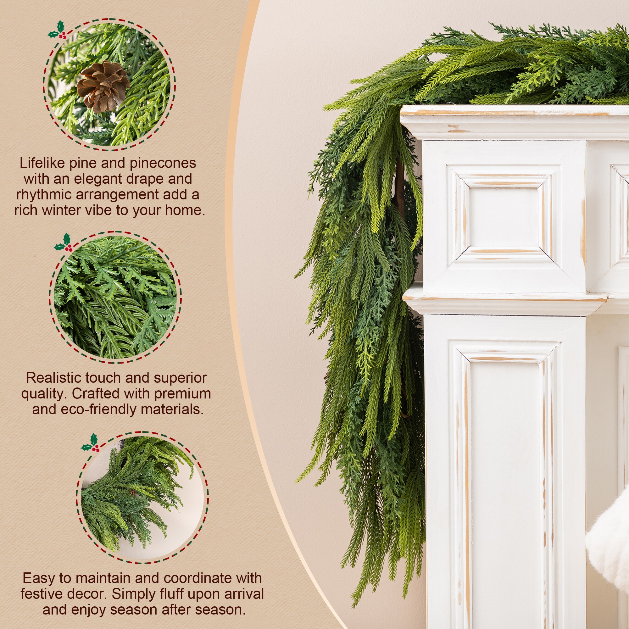 Glitzhome 2016000092 Artificial-Christmas-Garland - View #5
