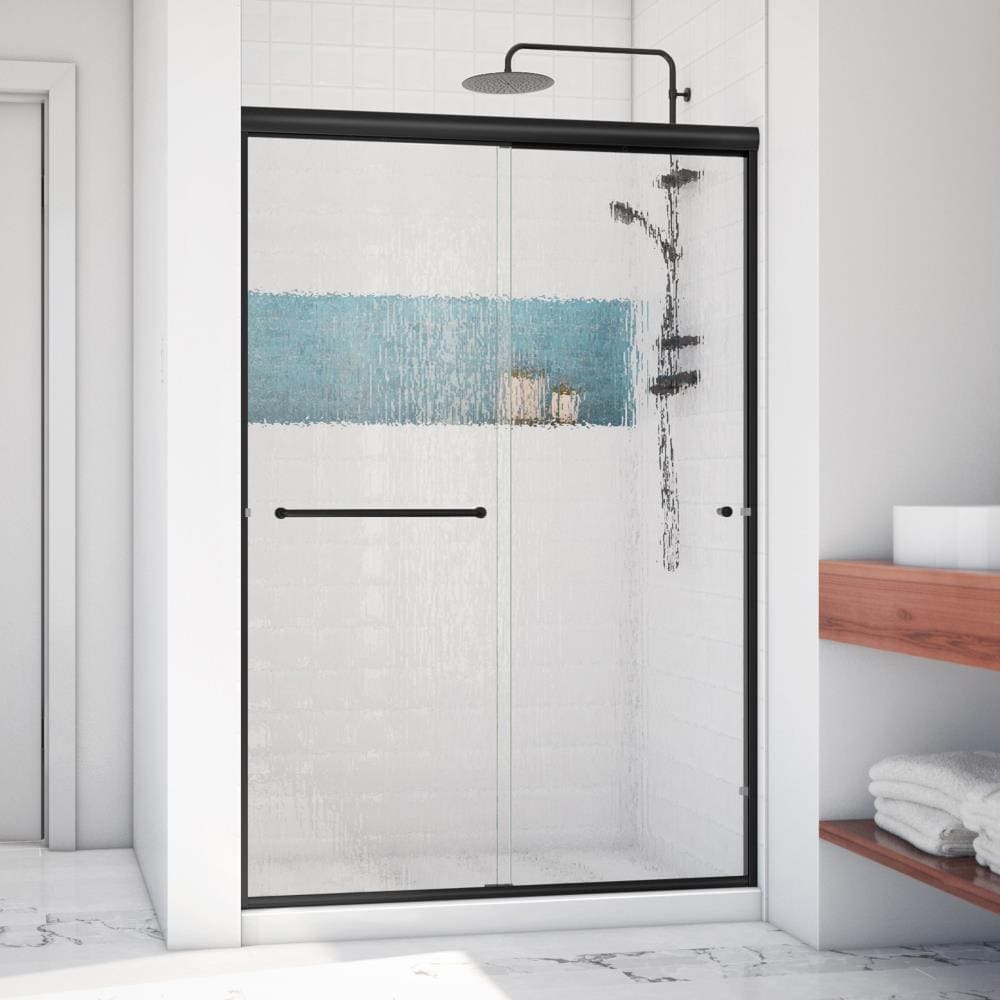 Arizona Shower Door LSER4870MBRNR Lite-Euro Matte Black 46-in to 48-in W x 70.375-in H Semi-frameless Bypass Sliding Shower door 1/4-in Thick Patterned Glass