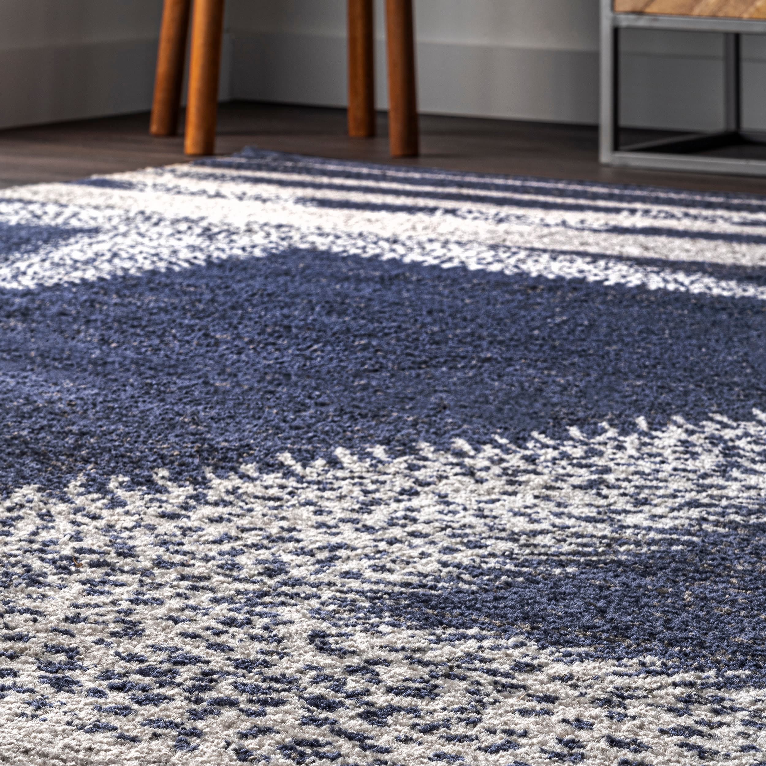 Coastal Charm Blue Stripe Synthetic Area Rug 5' x 8'