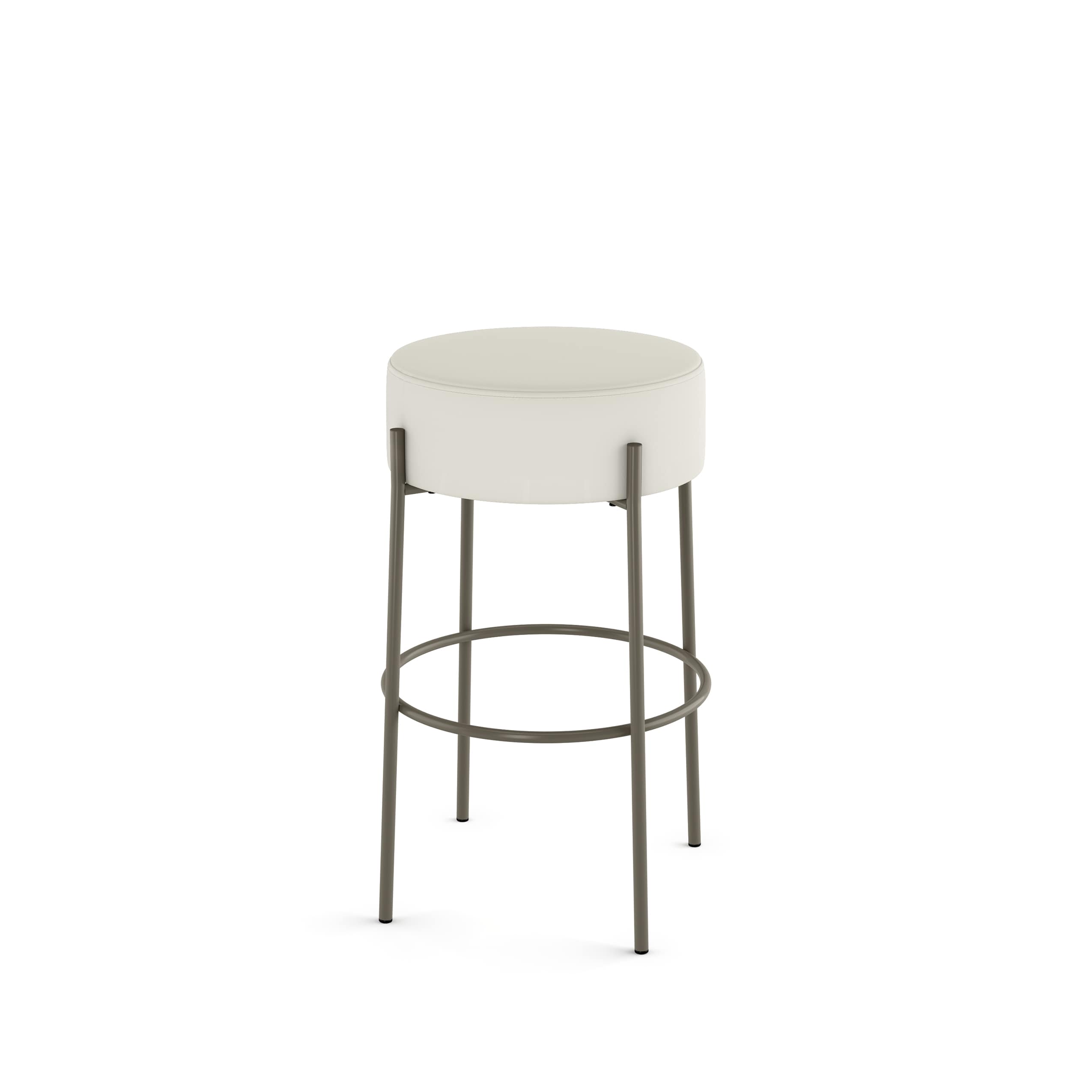 Amisco 44347-26WE/1B56DHF4 Clovis Off White Faux Leather / Grey Metal 26.75-in H Counter height (24-in to 27-in) Round Seat Upholstered Metal Bar Stool