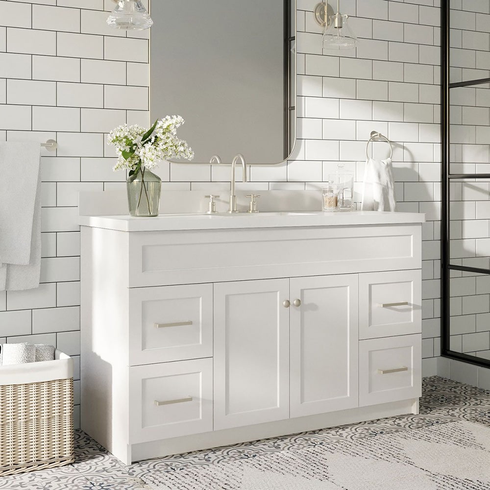 ARIEL Hamlet 55-in White Undermount Single Sink Bathroom Vanity with ...