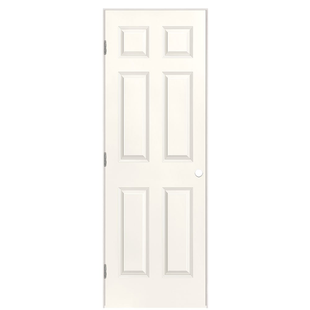 Masonite 1317319 28-in x 80-in Snowstorm Solid core 6-panel Left hand Smooth Prefinished Molded composite Flat Jamb Single Prehung Interior Door