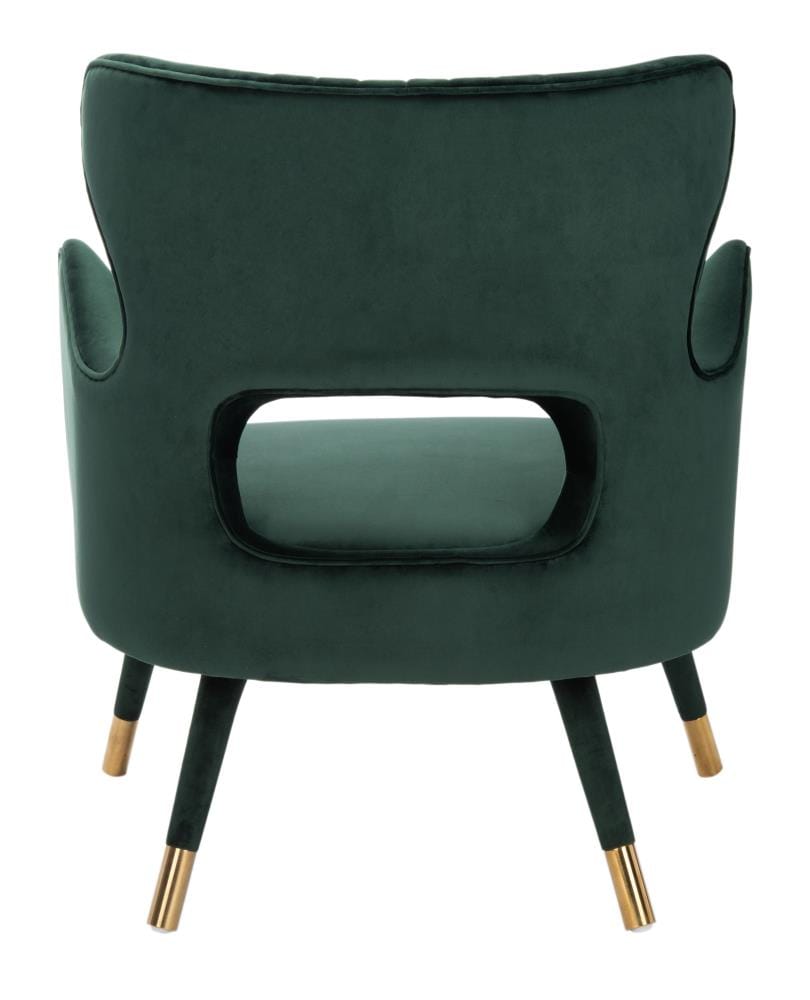 Transitional Forest Green Velvet Wingback Accent Chair with Gold Accents