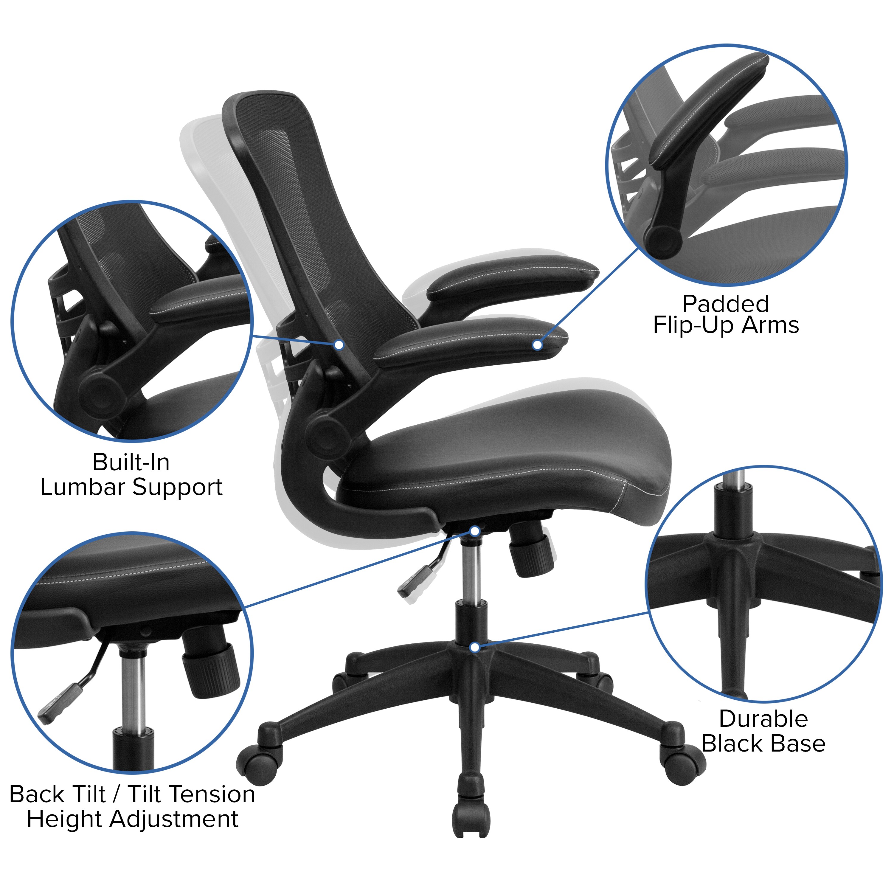 Office Chair with adjustable Height and Lumbar Support, Black Color