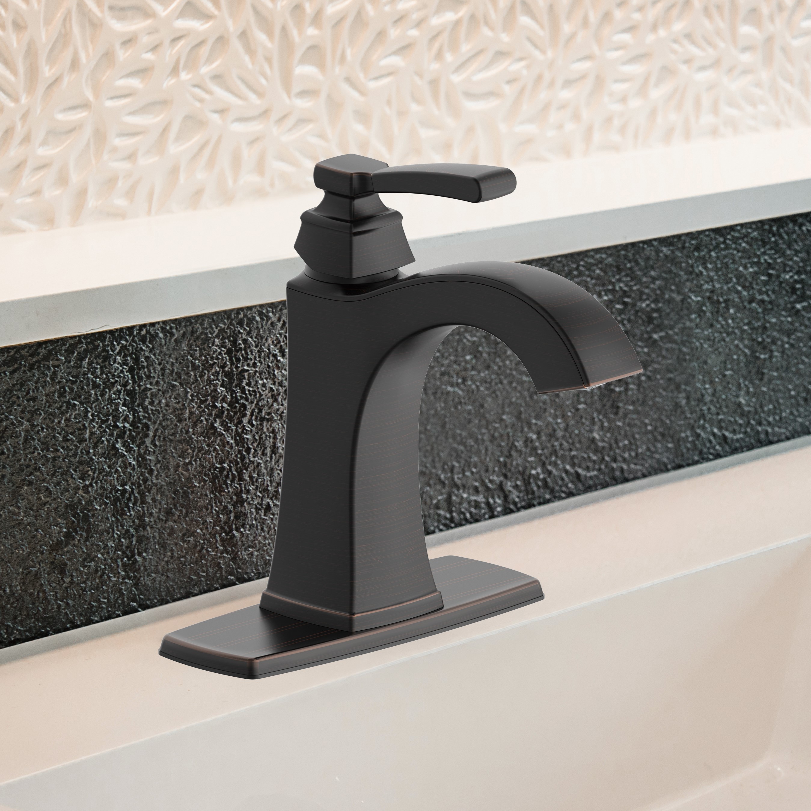 allen + roth 67095W-622707 Chesler Oil Rubbed Bronze 4-in centerset 1-handle WaterSense High-arc Residential Handle Bathroom Sink Faucet with Drain with Deck Plate