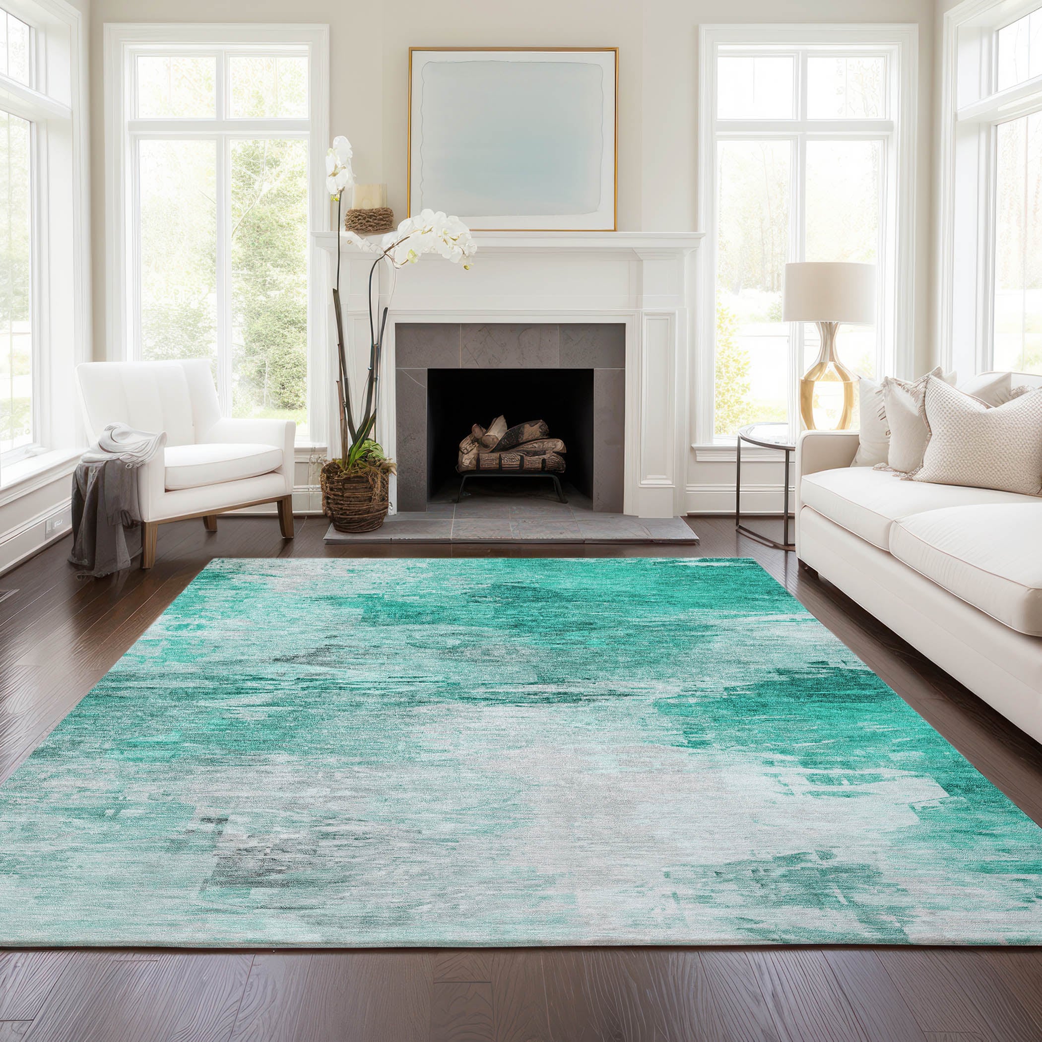Addison Rugs ACN595TE3X5 Chantille ACN595TE 3 x 5 (ft) Polyester Teal Rectangular Indoor/Outdoor Abstract Machine washable Area rug