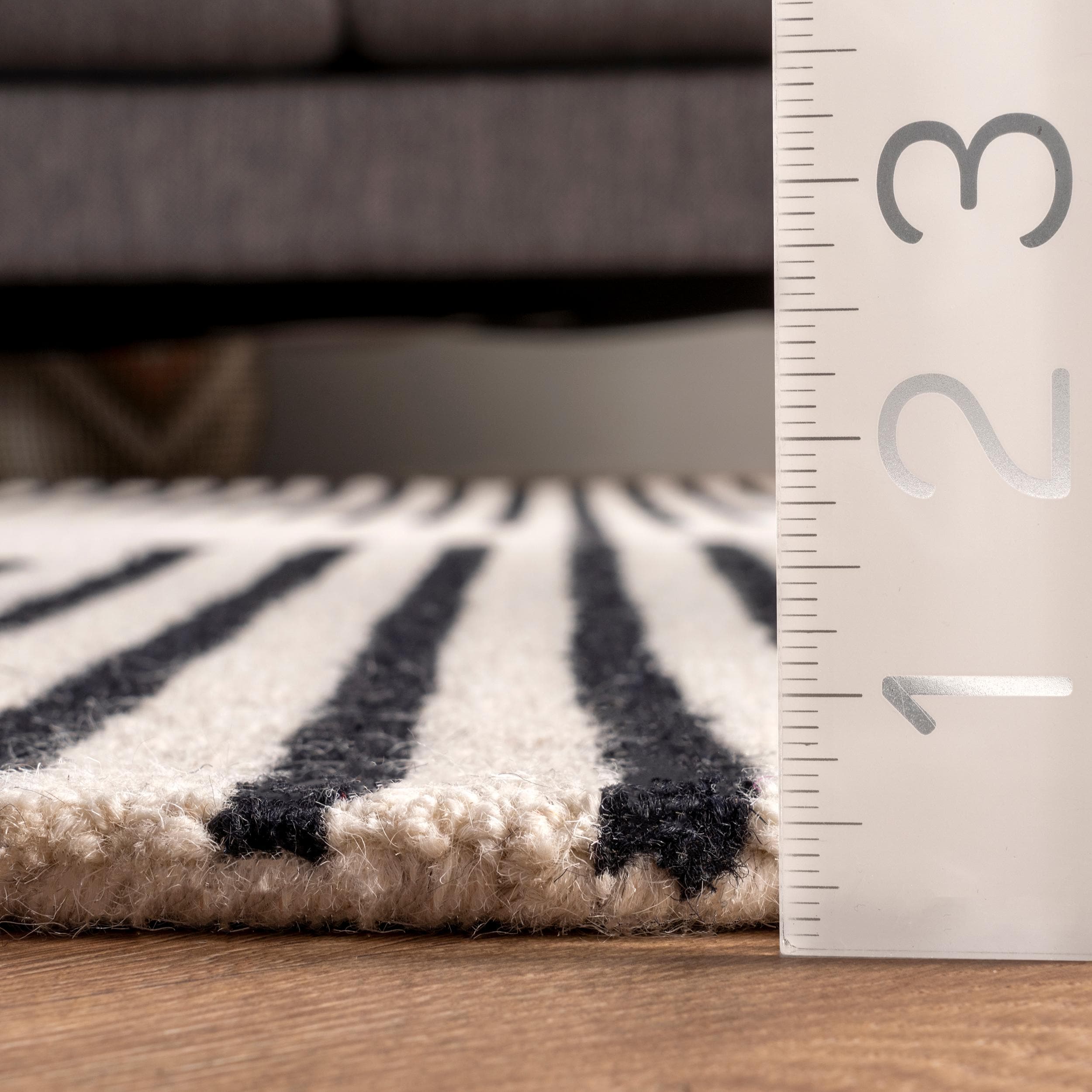 Ivory and Black Handmade Wool Runner Rug, 2' x 8'