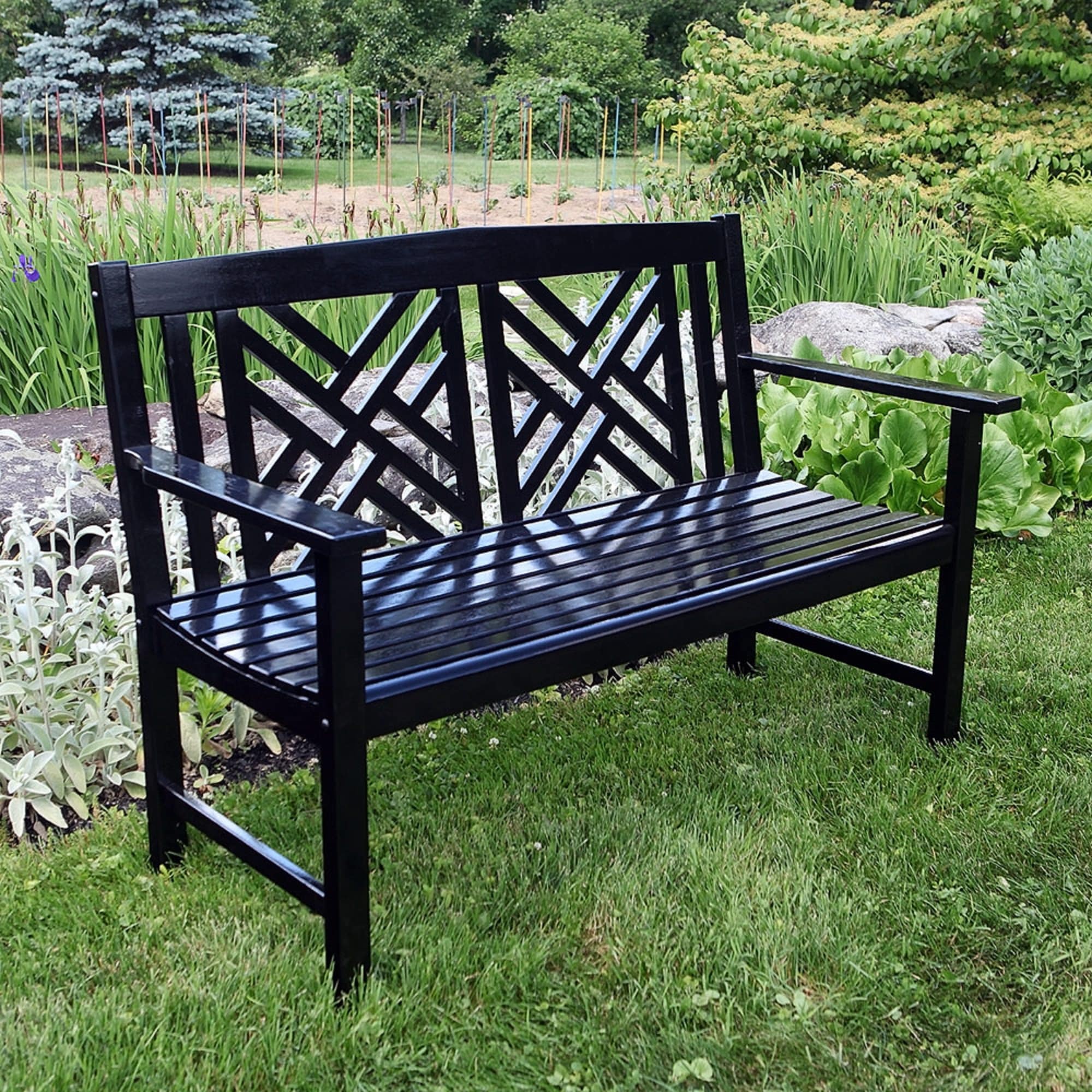 Black Eucalyptus 4-Foot Fretwork Garden Bench