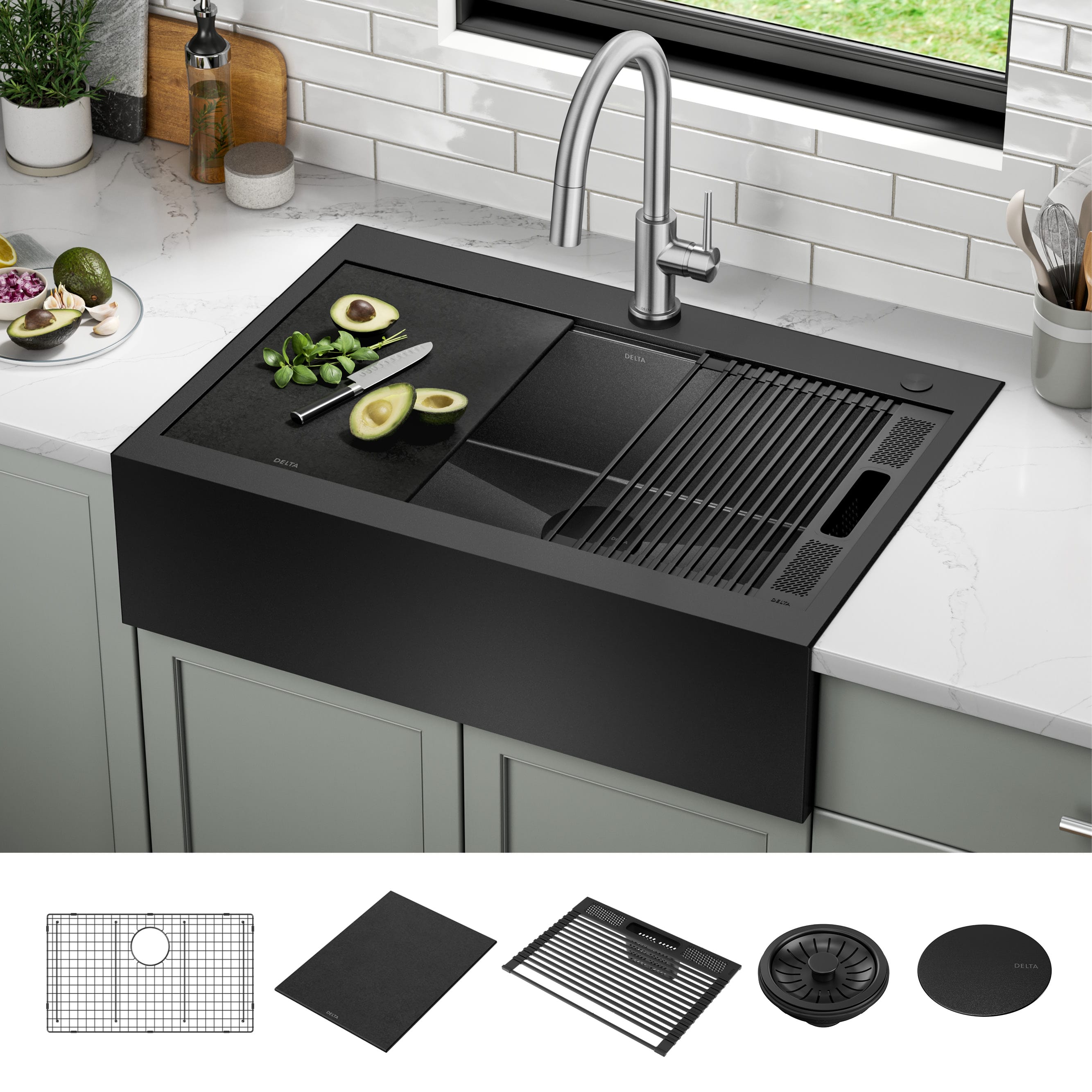 Delta 95D9031-T33S-GS Rivet Drop-in 33-in x 22.63-in Stainless steel Single bowl 16 -Gauge Workstation Kitchen Sink
