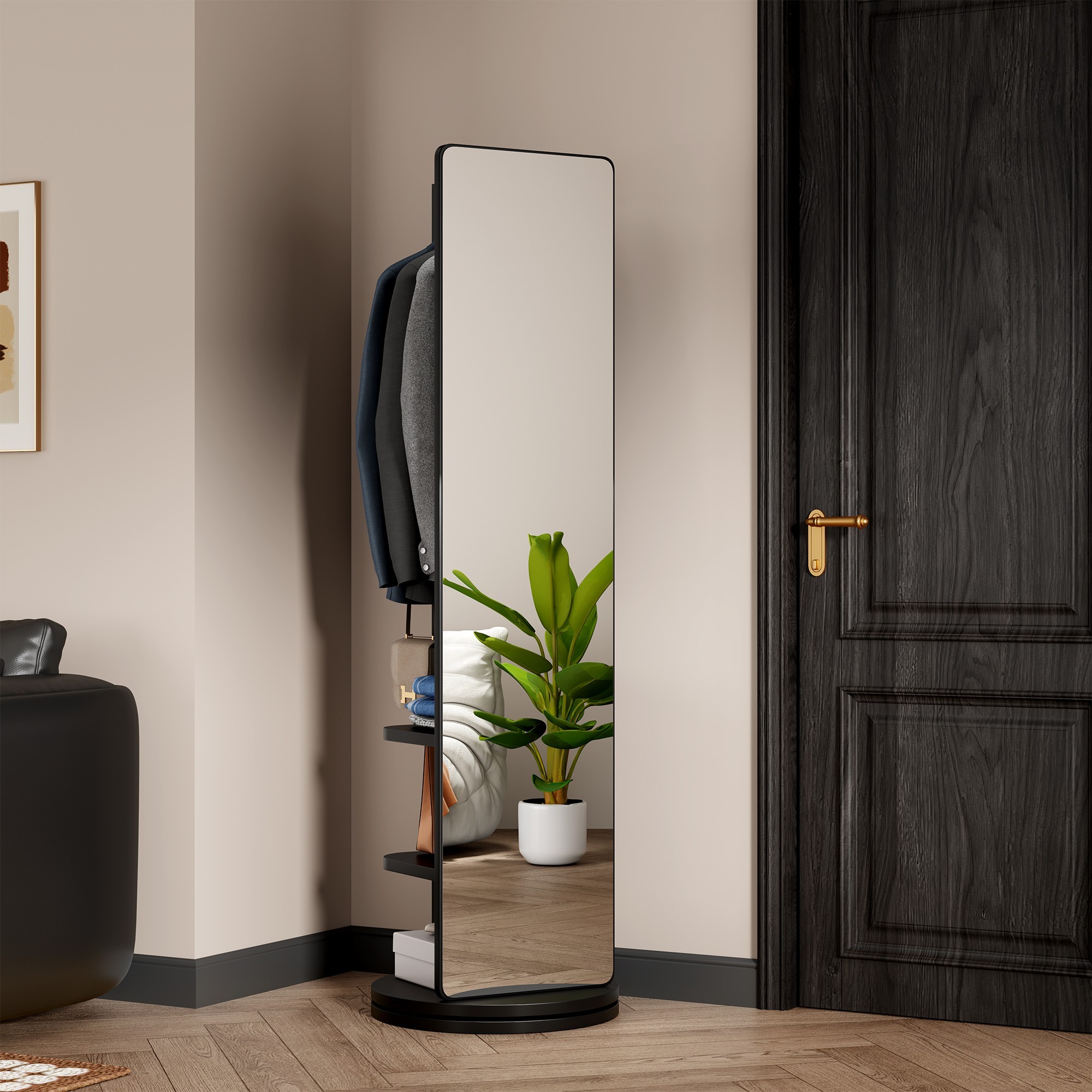 Sunrinx 14-in W x 66-in H Rectangle Black Polished Full Length Floor Mirror