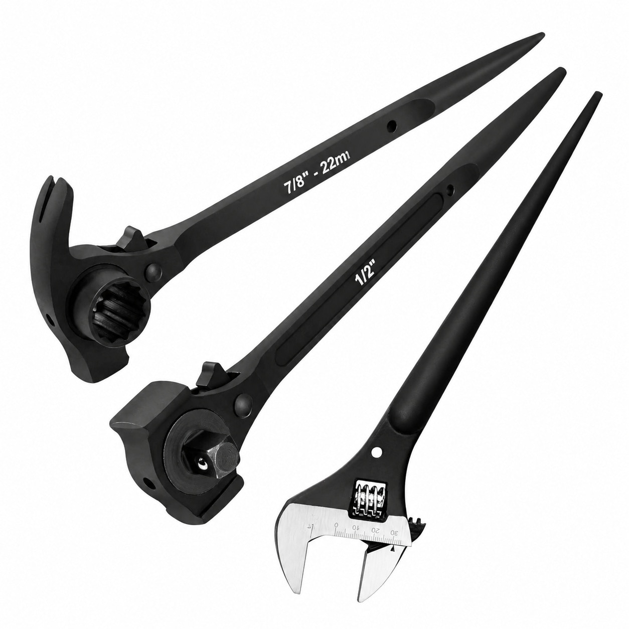 SenQWFa  12 inch Ratchet Wrench Set 3 Piece Dual Socket Ratchet Wrench with Alignment Rod and Adjustable Wrench