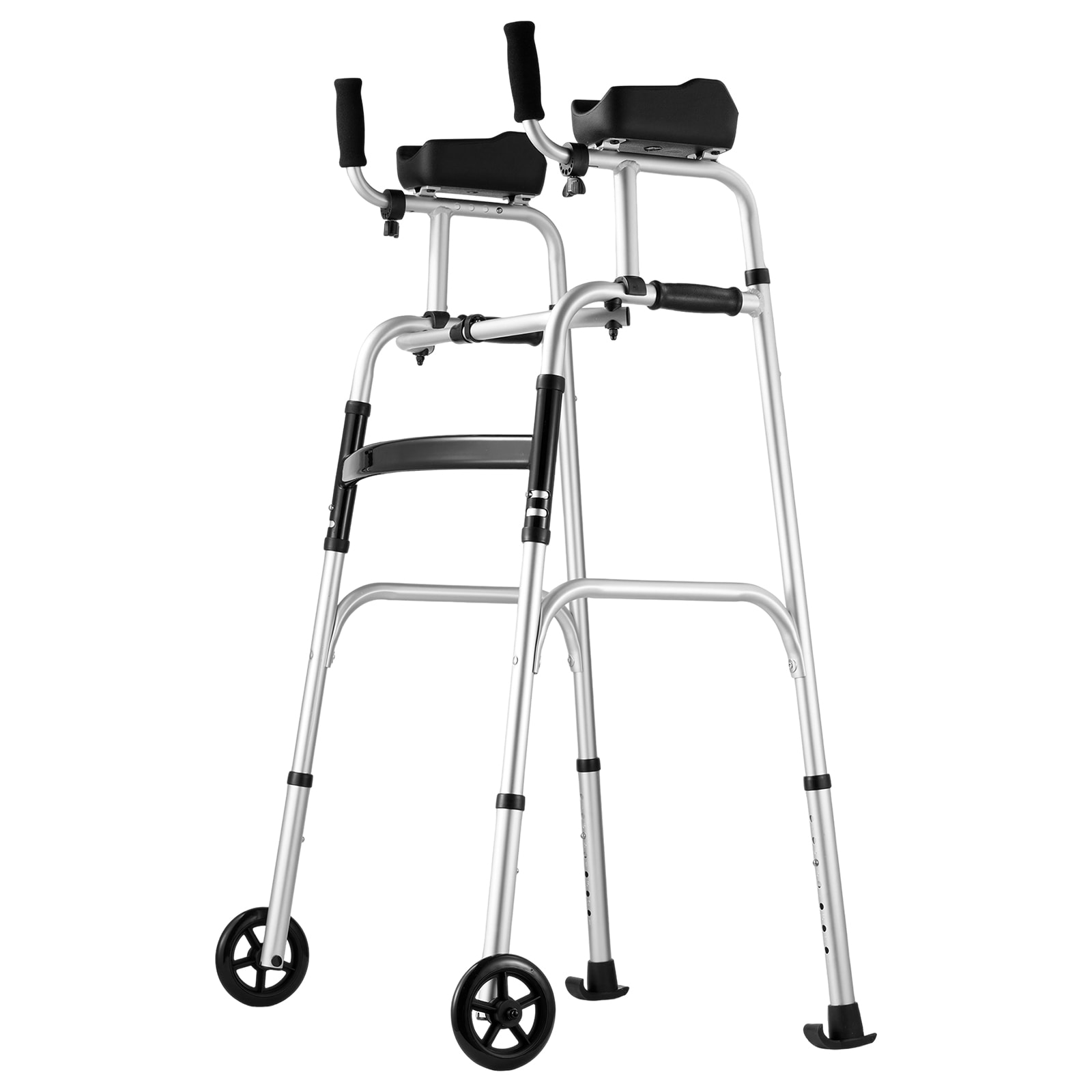 Mecale 2-in-1 Folding Aluminum Walker with Removable Armrests and 5-in ...