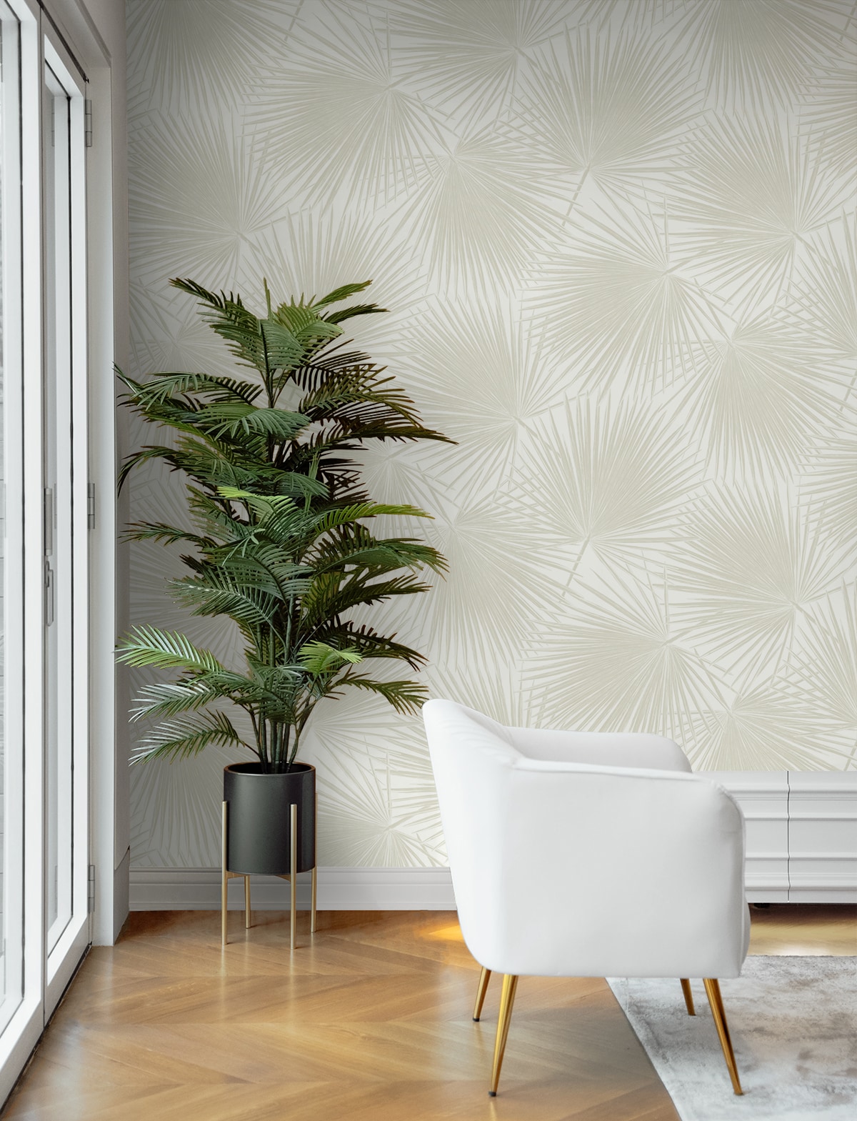 Sea Salt Vinyl Palm Leaf Peel and Stick Wallpaper Roll