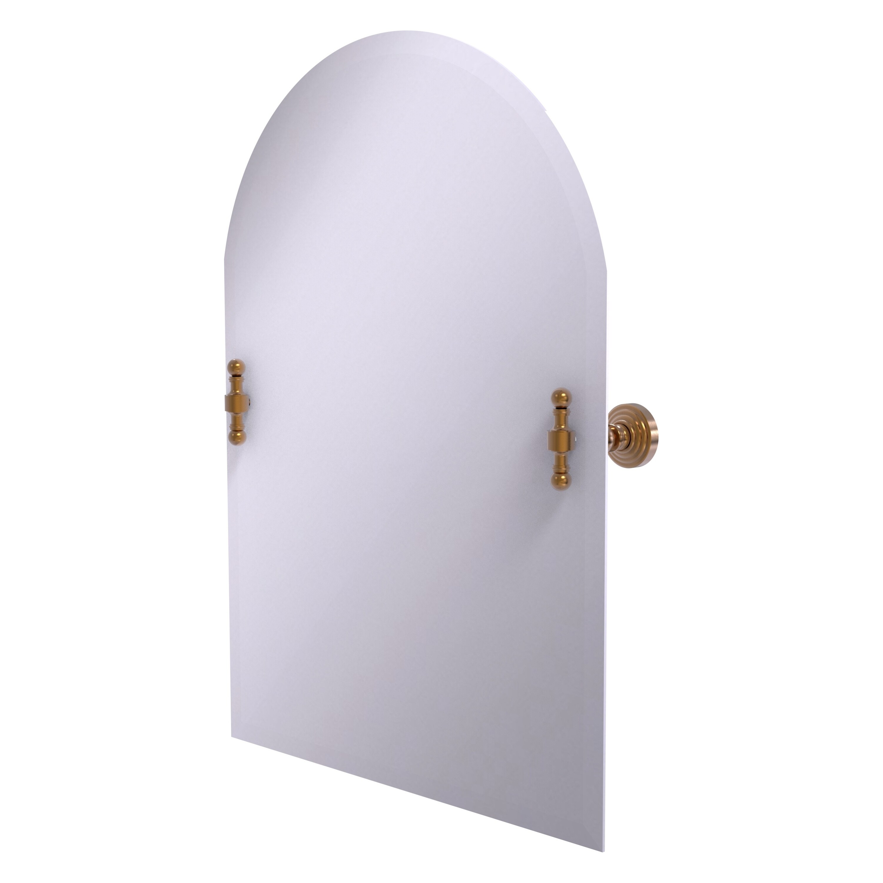 Arched Frameless Wall Mirror with Brushed Bronze Accents