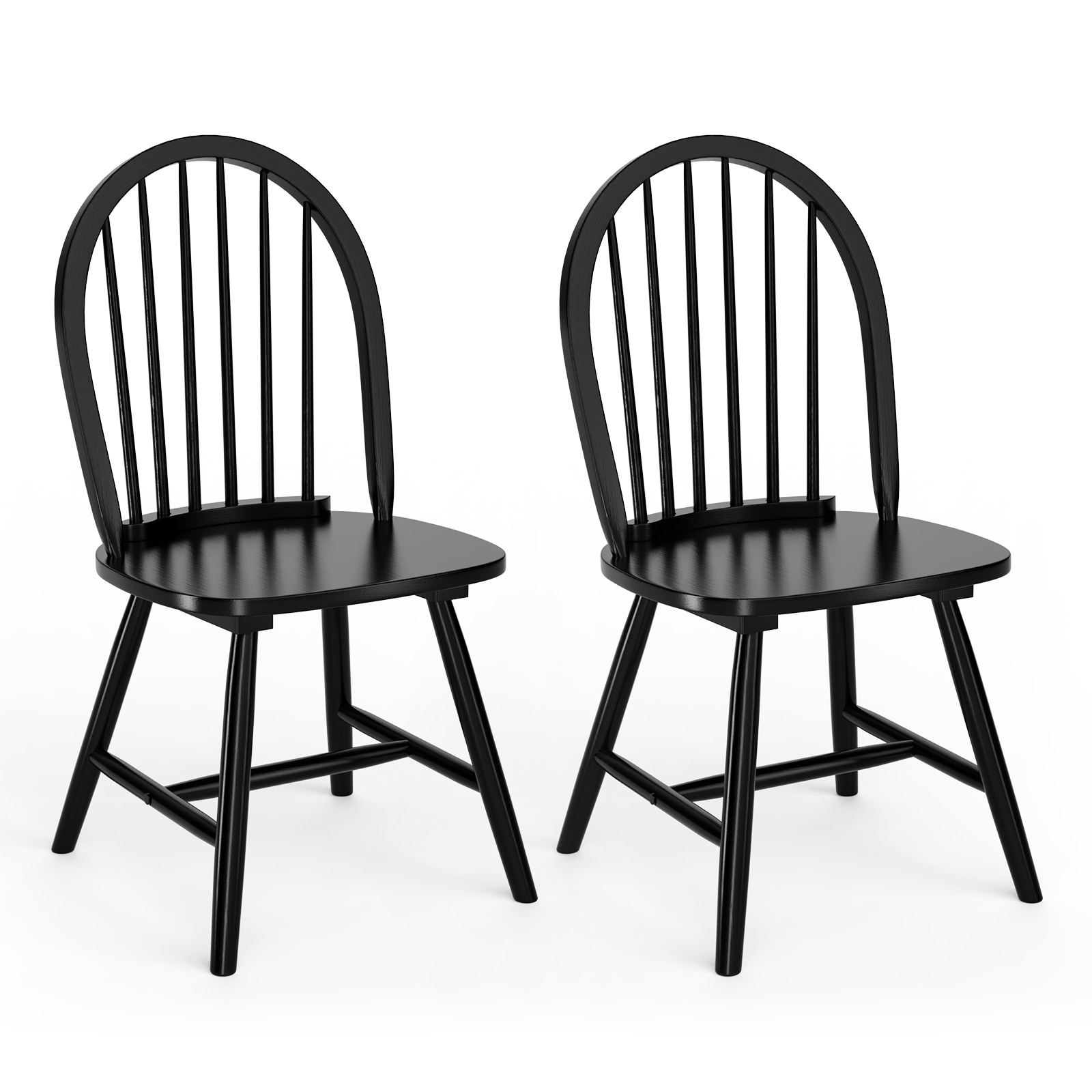 Slickblue D-CO-KB01825CK Set of 2 Black/White/Natural Vintage Style Dining Chairs Spindle Back Compact Size Painted Finish (Rubber Wood Frame)