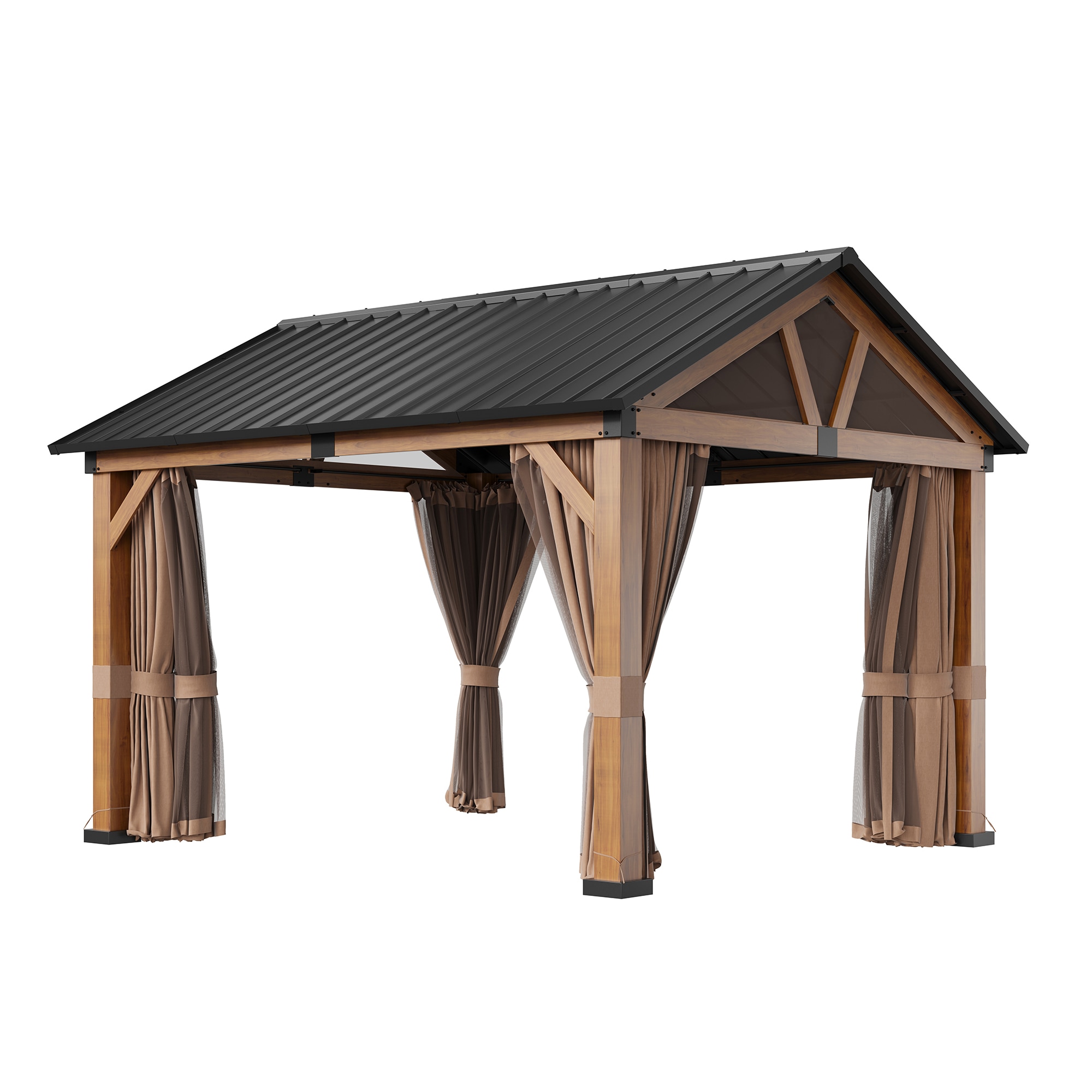 11' x 13' Brown Aluminum Patio Gazebo with Black Roof