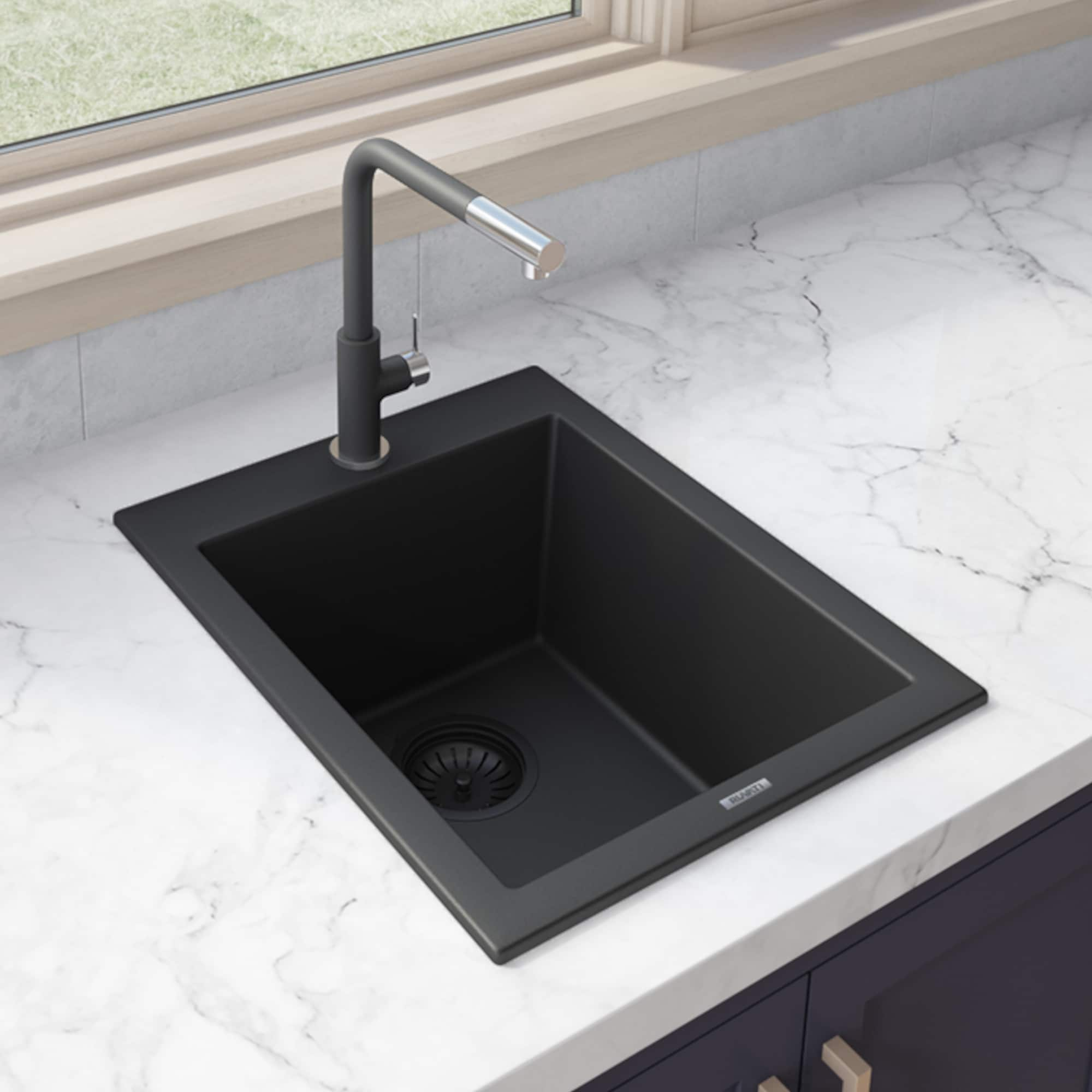 allen + roth Deforest Collection Dual-mount 16-in x 20-in Nero Granite  Single Bowl 3-Hole Kitchen Sink in the Kitchen Sinks department at