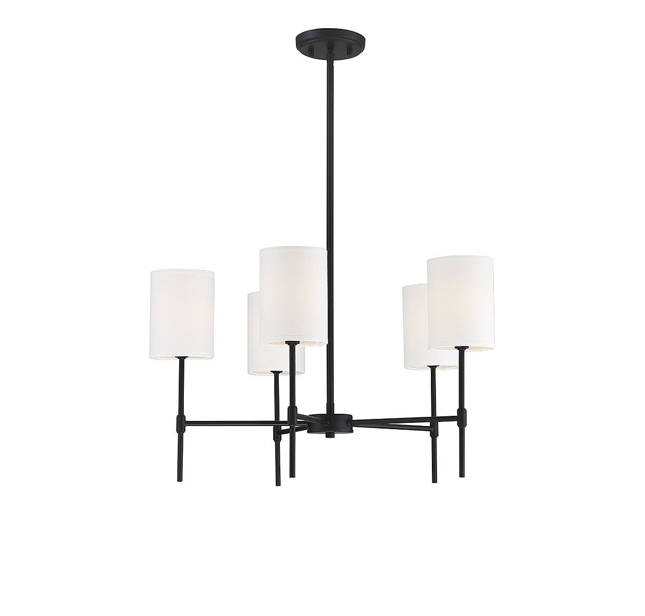 Matte Black and White Fabric 5-Light Chandelier