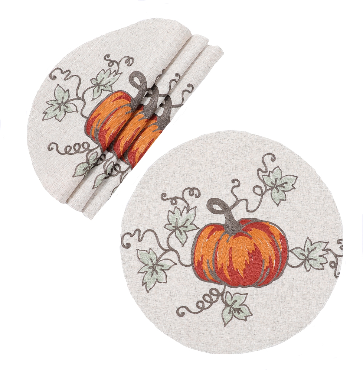 XIA Home Fashions XD1980816RNDLN 16-Inches Pumpkin Tabletop decoration Placemat 4 -Pack