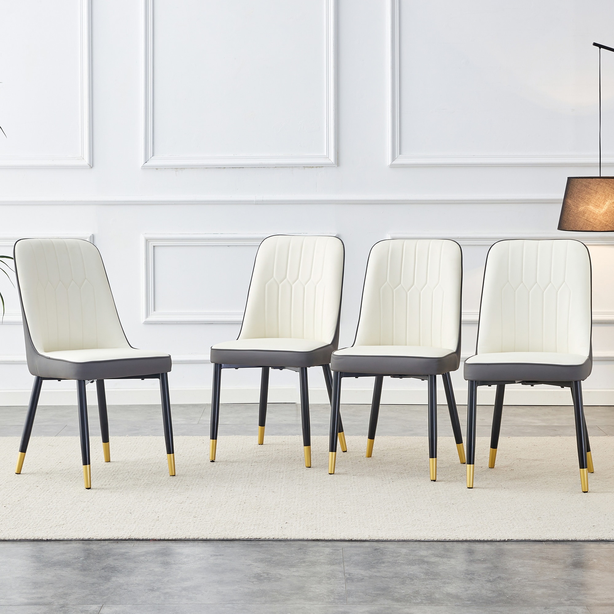 HyperDrop Cart Modern Two Tone PU Dining Chair with Black Metal Legs Set of 4