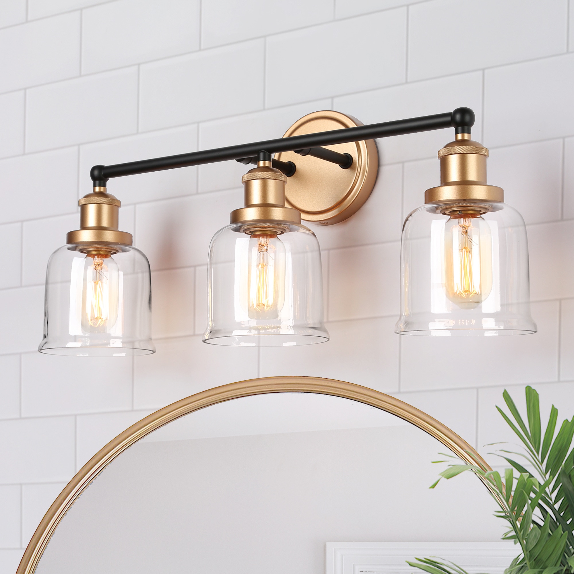 Uolfin 3QQNQUUO4614F7 21.5-in 3 -Light Matte Gold Modern/contemporary Vanity light