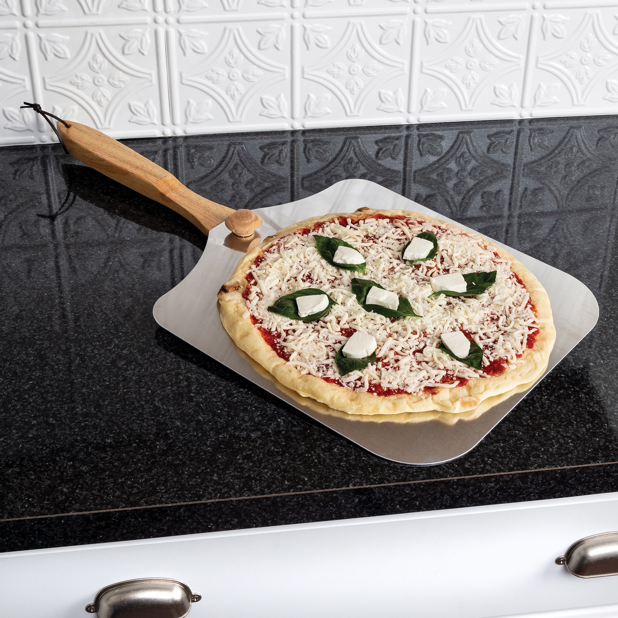 Old Stone Aluminum Pizza Peel with Foldable Wooden Handle