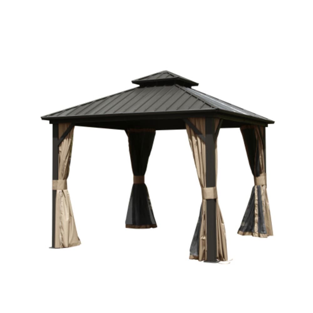 Siavonce XHW1859S00112 7.81-ft x 7.81-ft Brown Gazebo with Hardtop Roof (Screen Included)