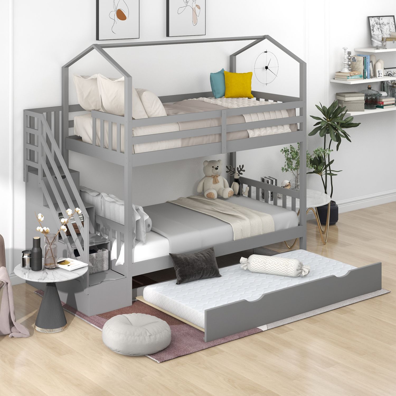 JASMODER GX000905AAE-1 Gray Twin Composite Platform Bed with Storage