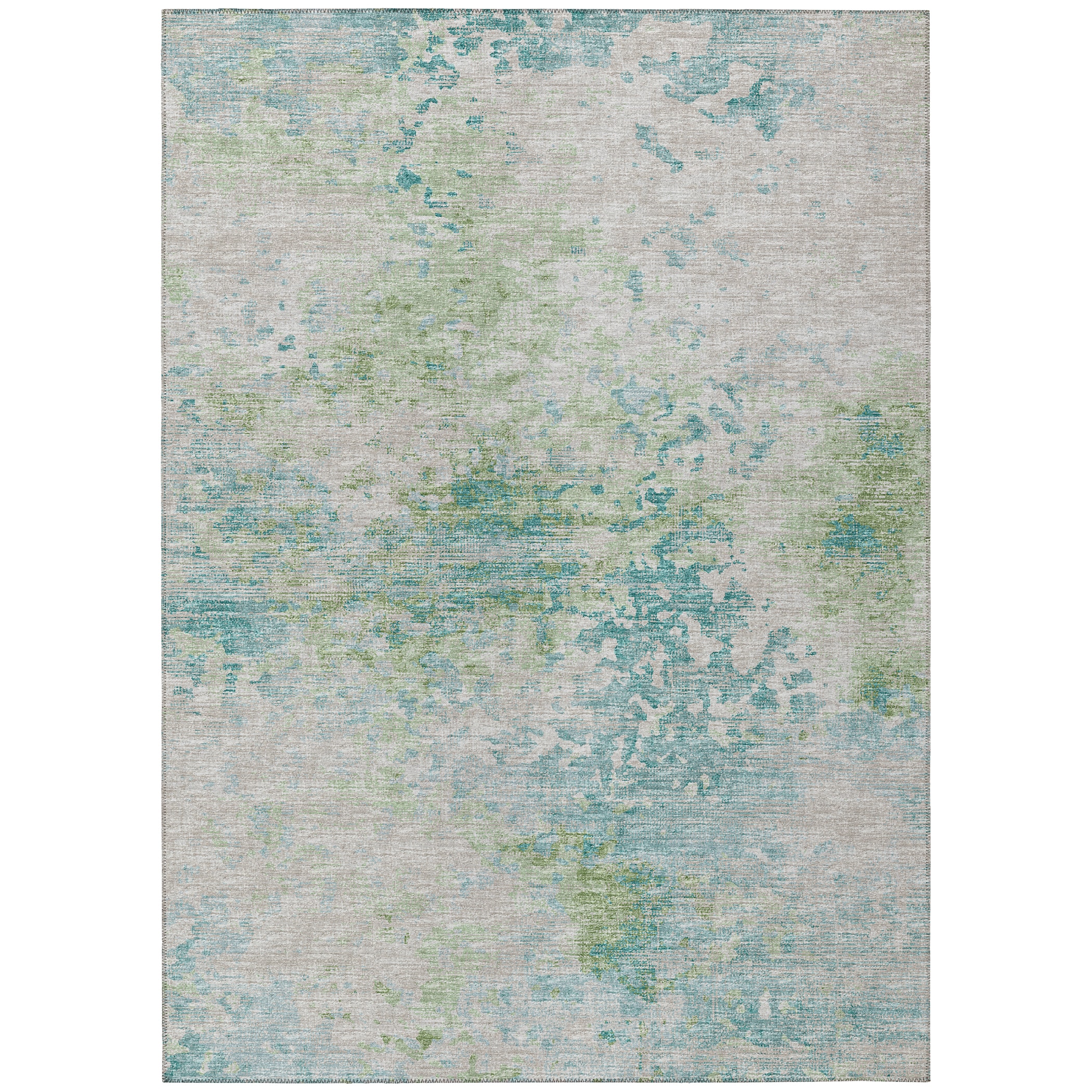 Green and Teal Abstract Chenille 5' x 7' Area Rug