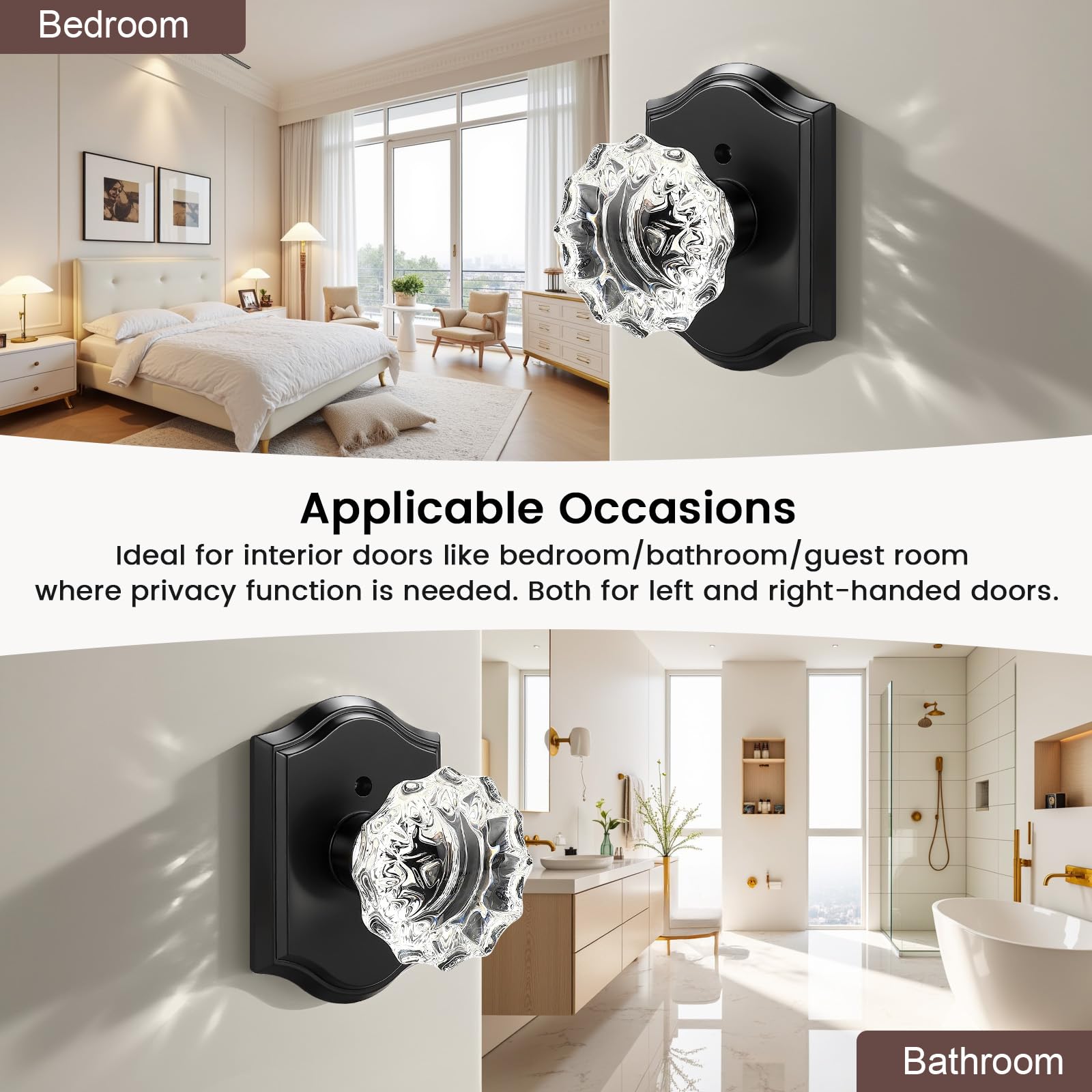 LILILIAN FMY Glass Door Knobs Vintage Privacy Crystal Door Knobs Matte ...