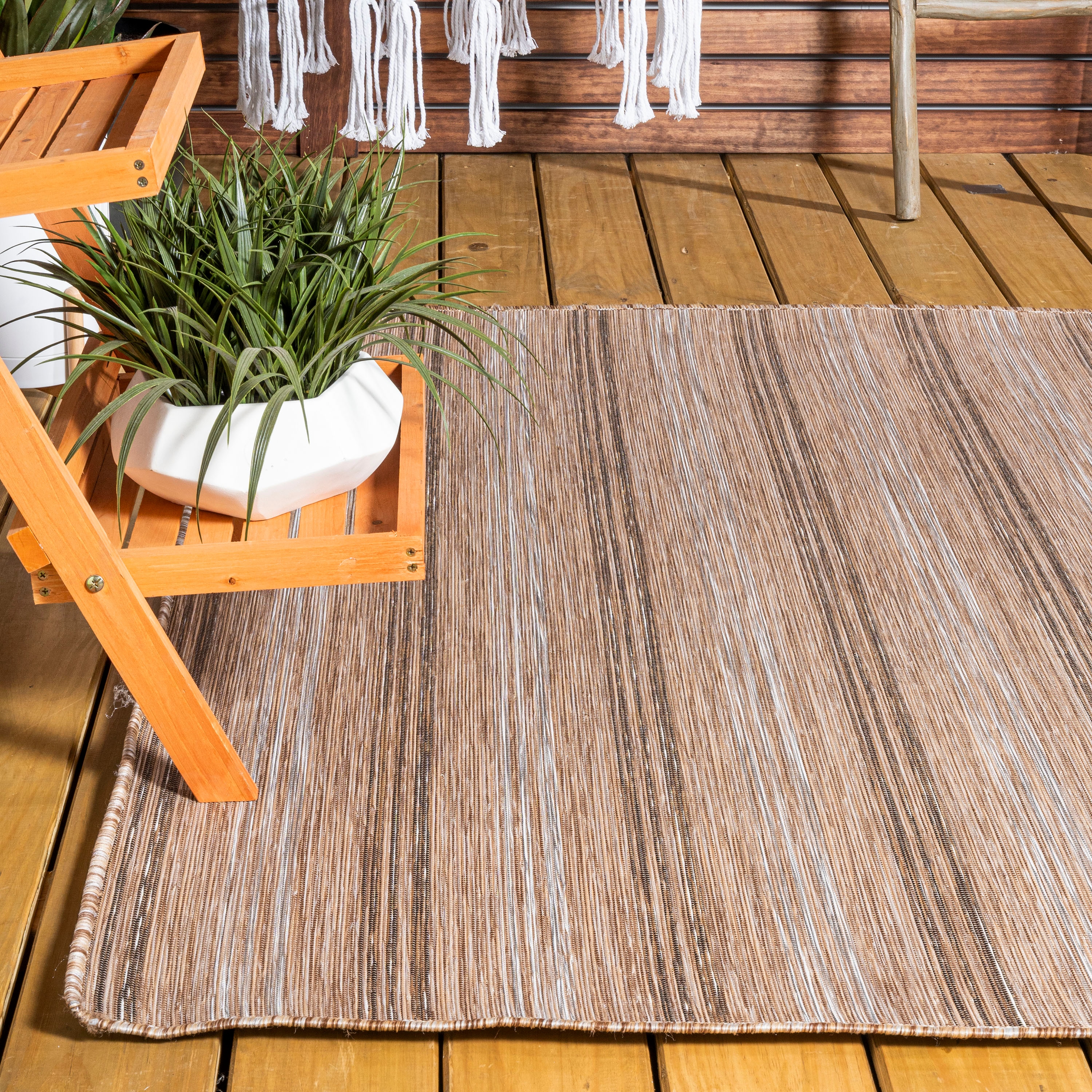 Multicolor Stripe Synthetic 4' x 6' Easy-Care Area Rug