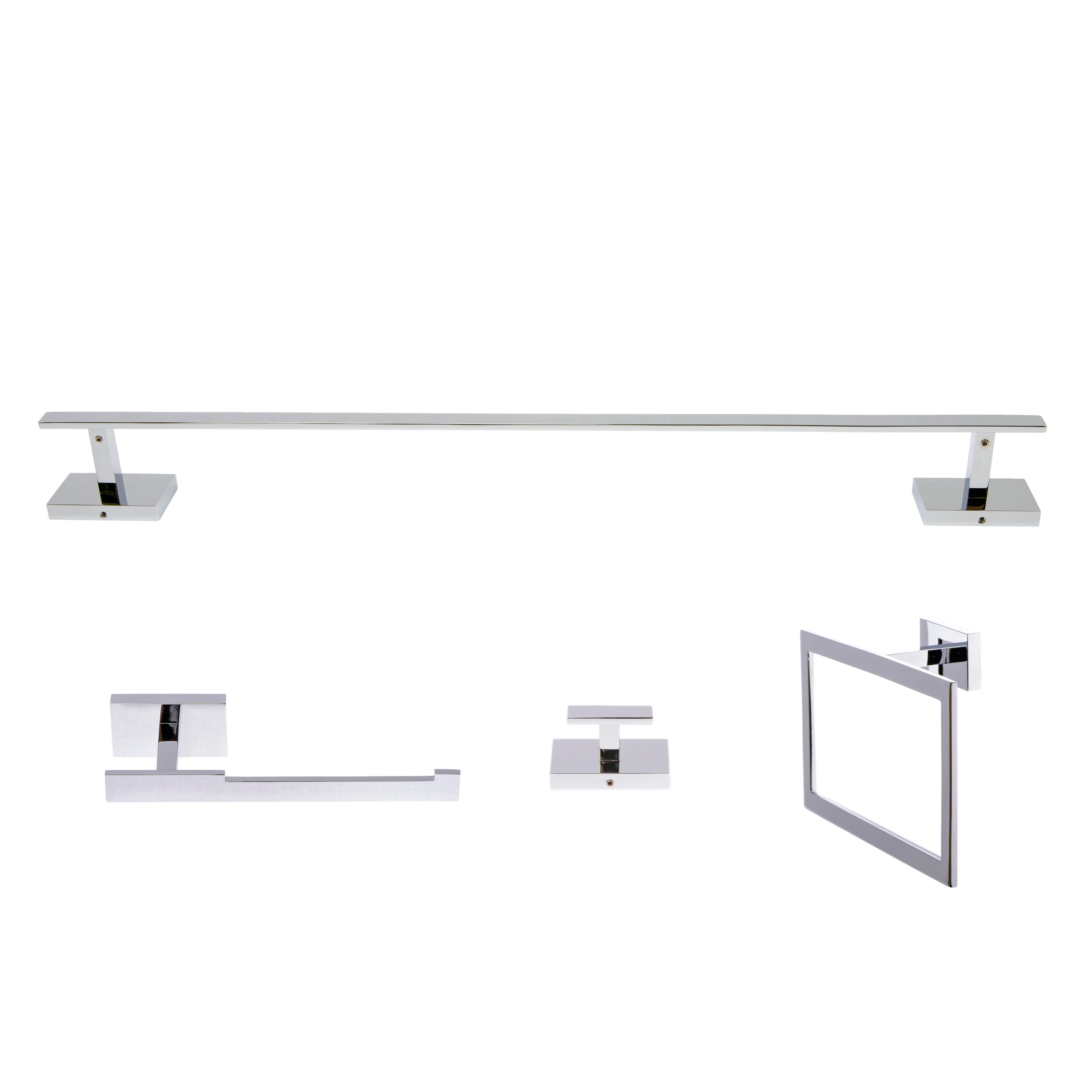 Italia GE4SET 4 -Piece Genoa Polished chrome Decorative Bathroom Hardware Set Towel Bar, Toilet Paper Holder, ,Robe Hook Included