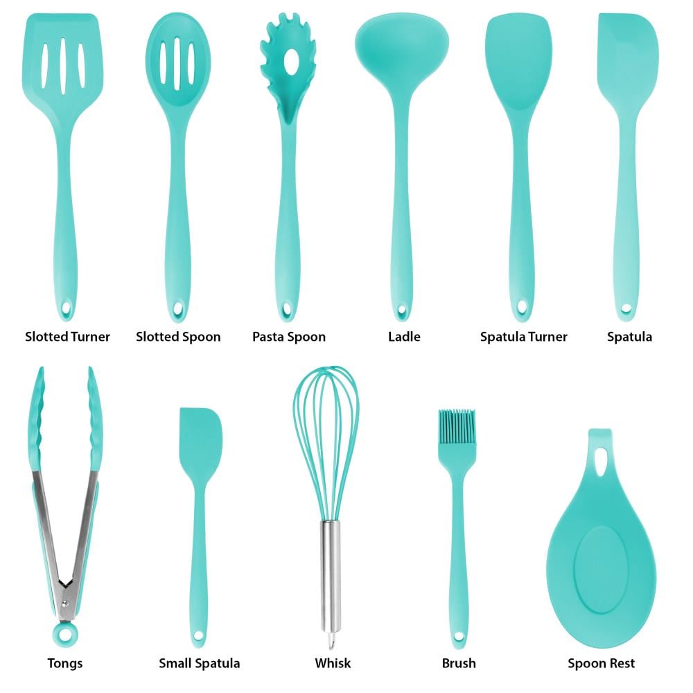 5-Piece Mini Silicon Utensil Set 8: Spatula, Turner, Spoon Spatula, Tong  and Whisk, Mint