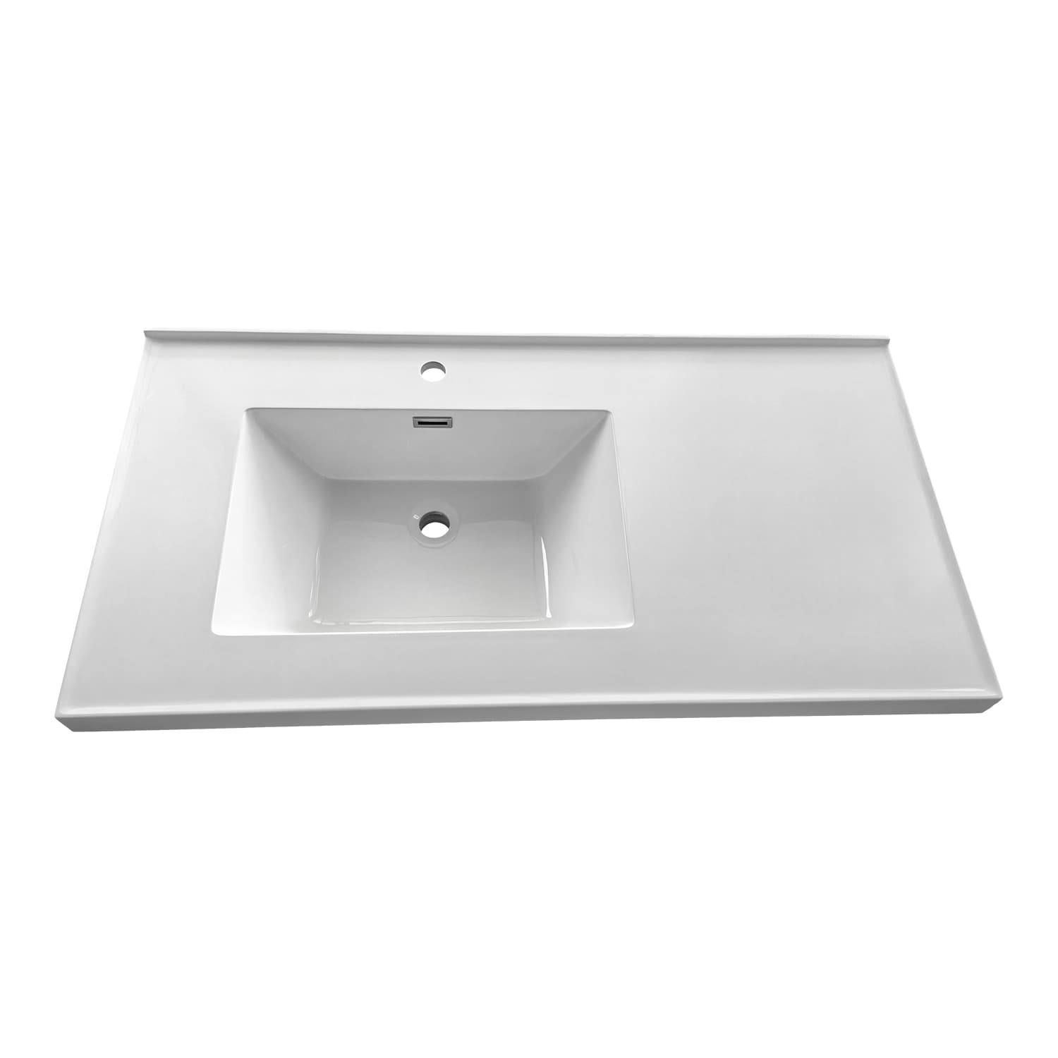 Streamline 42 inch x 22 inch Solid Surface Single Rectangular Sink Bathroom Vanity Top in Glossy White with Integrated Backsplash