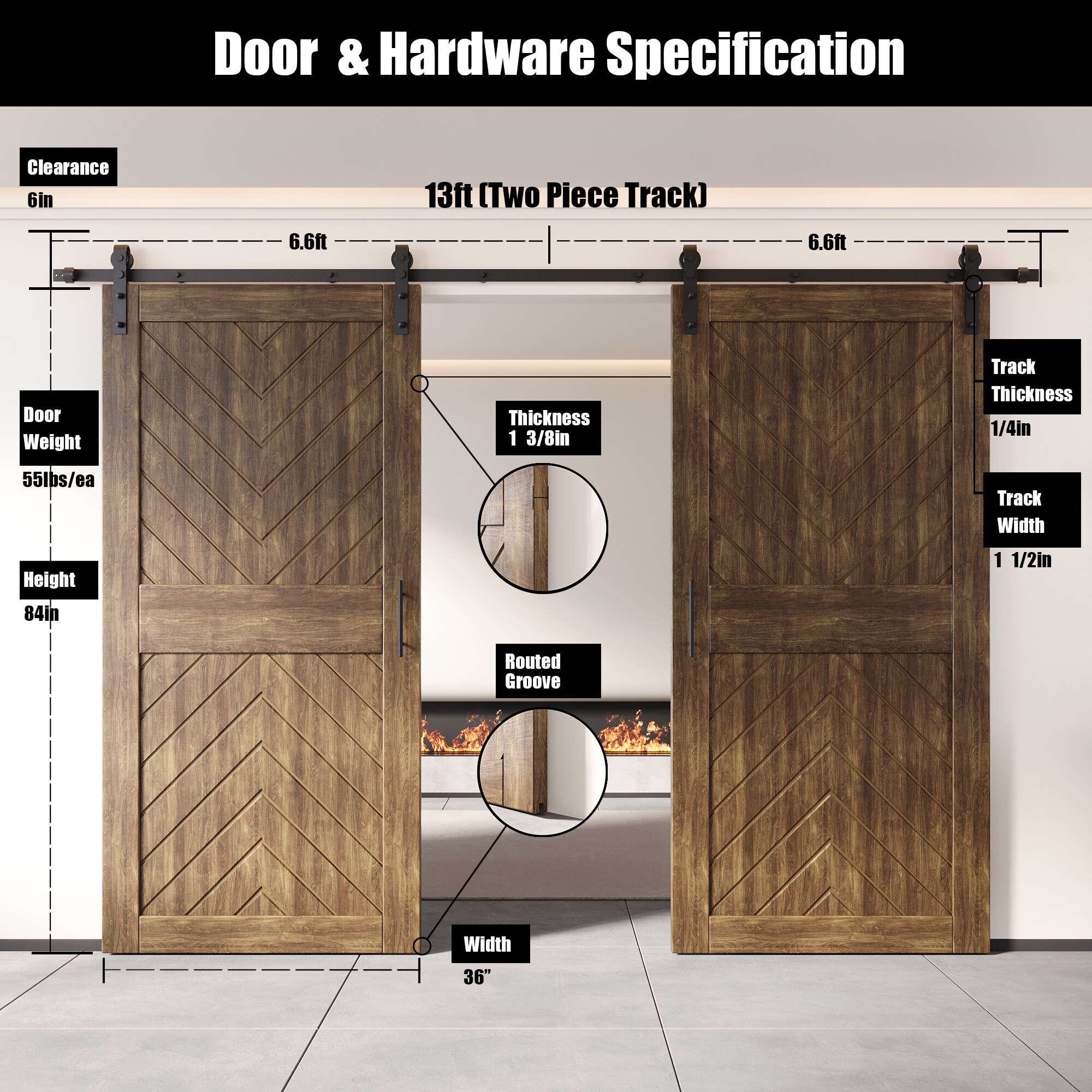 HOMACER YT2H156C-JT4-3684-WA Barn-Doors - View #2