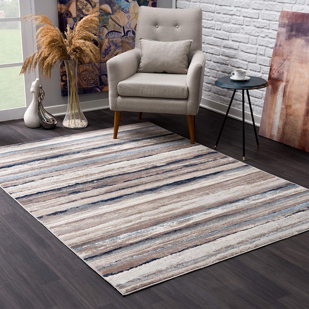 HomeRoots 5 x 8 Rag Olefin Beige Indoor Stripe Area Rug | 4000393993