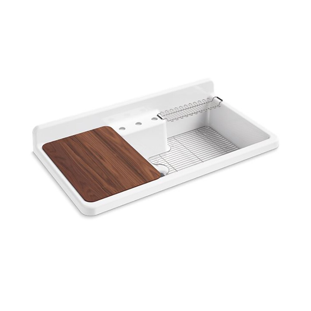 KOHLER K-21103-3HW-0 Farmstead Drop-In 45-in x 25-in White Cast Iron Single Bowl 3-Hole Kitchen Sink