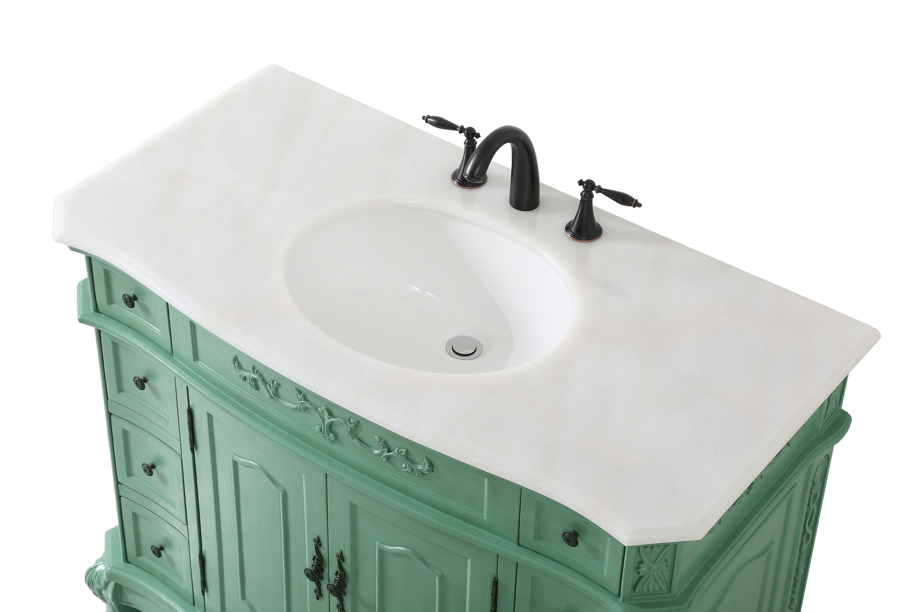 Vintage Mint Solid Wood Single Bathroom Vanity with Marble Top