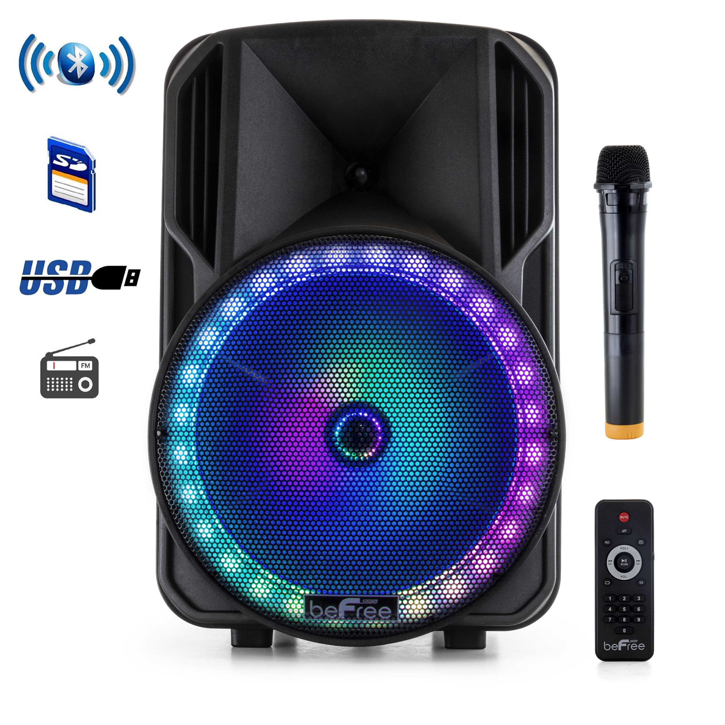 beFree Sound 12 Inch Bluetooth Rechargeable Portable PA Party Speaker with Reactive LED Lights #962112793M