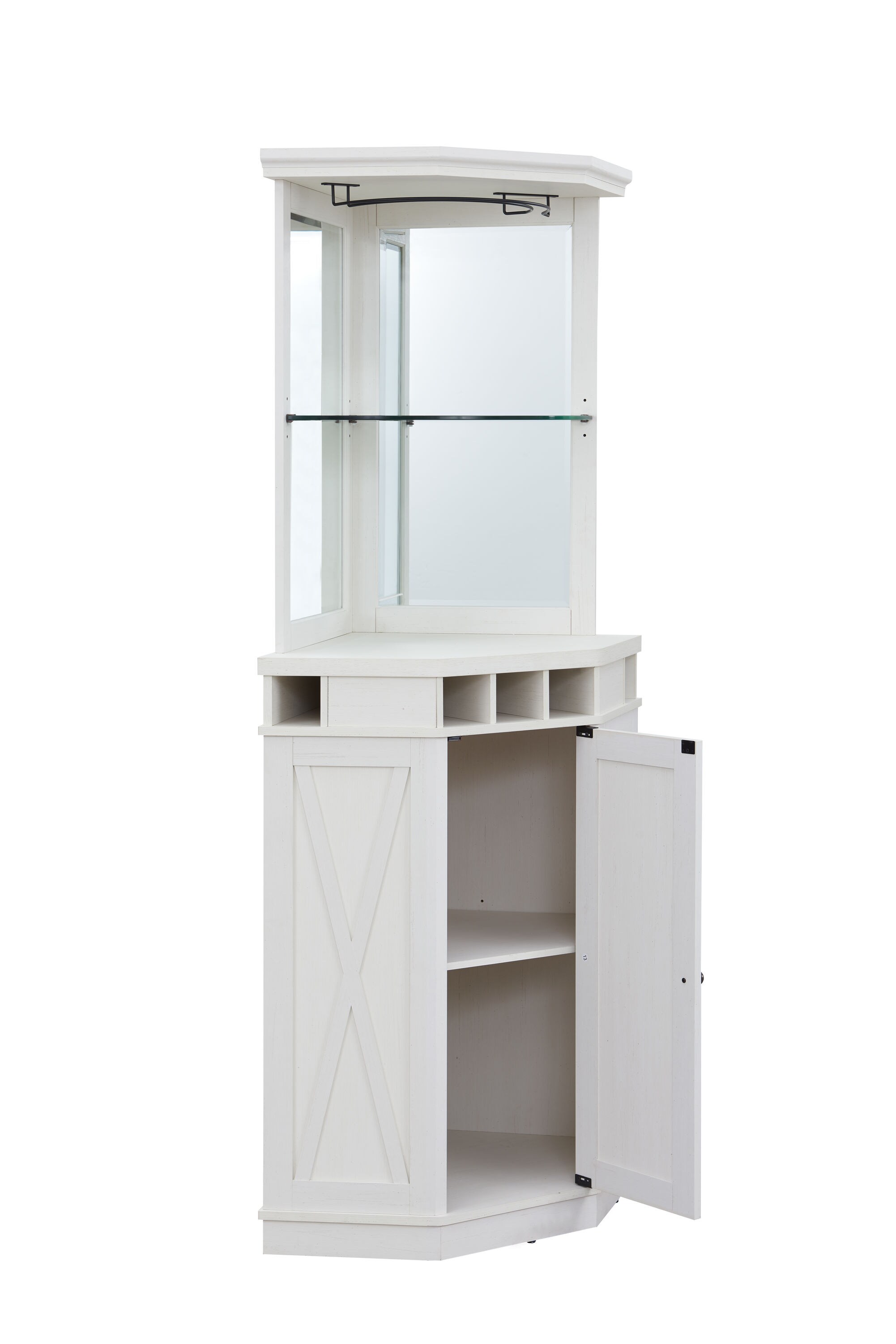 Home Source Display Storage Cabinet in White with Glass Doors