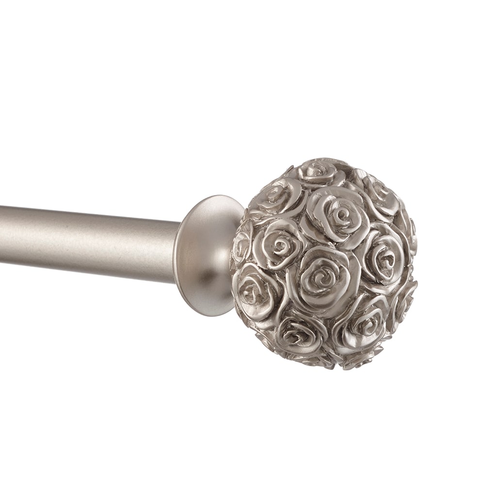 Exclusive Home ER1004-01 66120 Peony 66-in to 120-in Matte silver Iron Single curtain rod with Finials