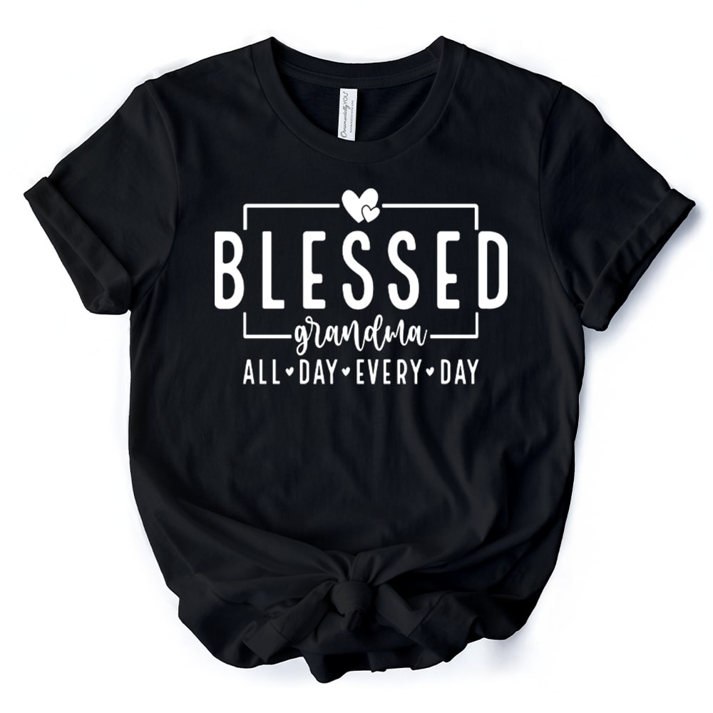 OrnamentallyYou TSHIRT1022-BLK-XS Blessed Grandma T-Shirt All Day Every Day White and Black Tee for Faithful Grandmothers