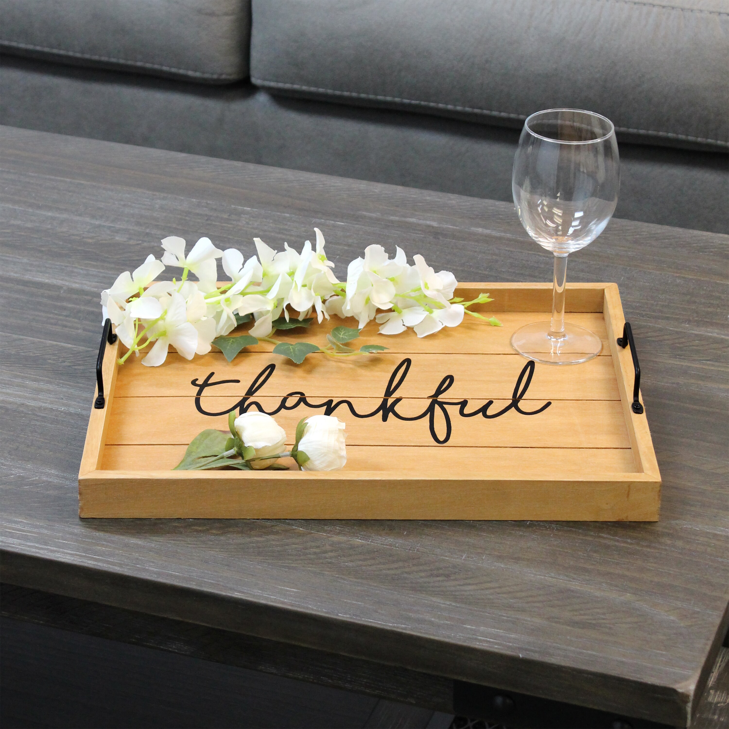 Elegant Designs 15.5-in x 12-in Natural Wood Rectangle Serving Tray at ...