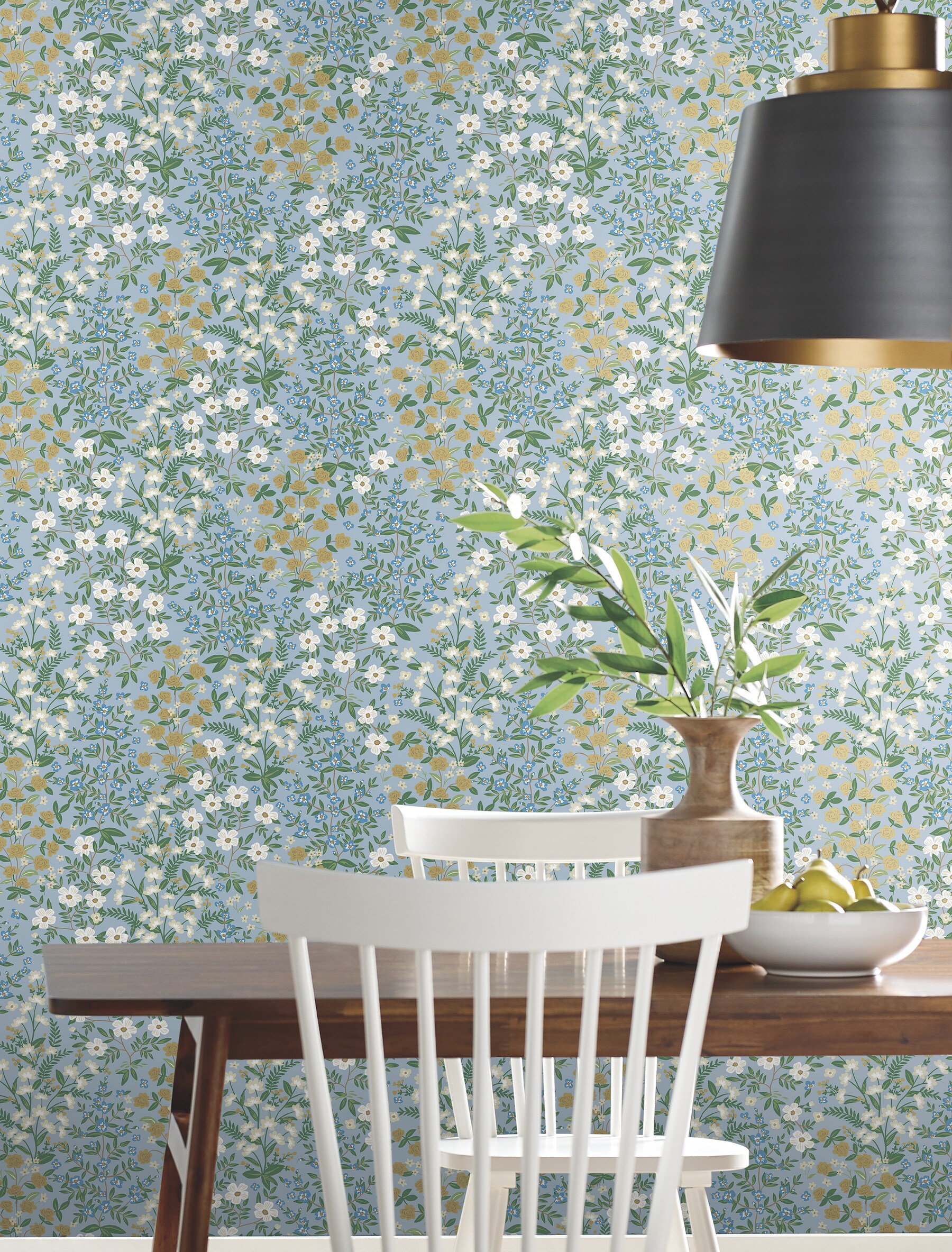 Blue and White Floral Nonwoven Wallpaper Roll