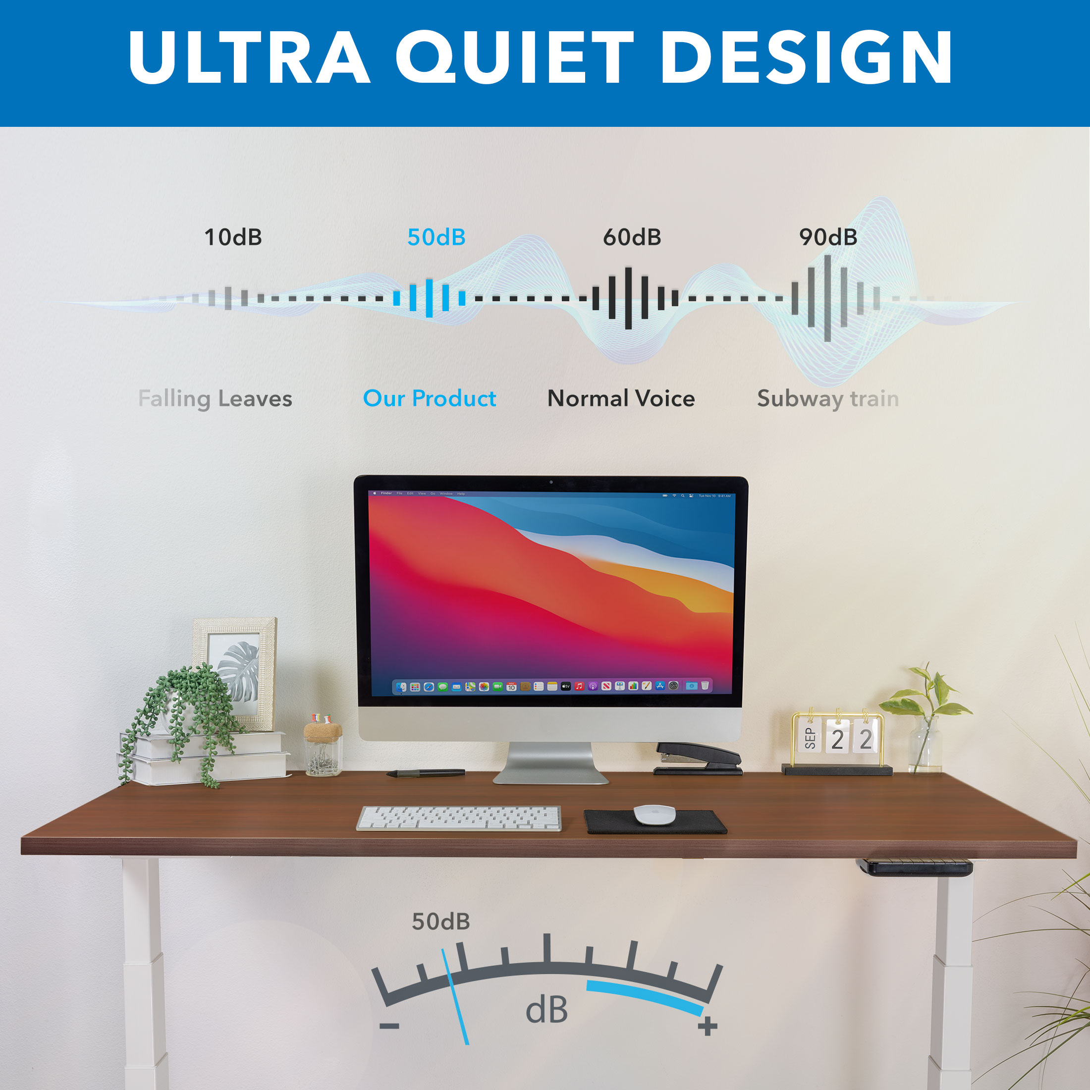 ErgoMaster Pro White Electric Sit/Stand Desk with Brown Top and Dual Motor