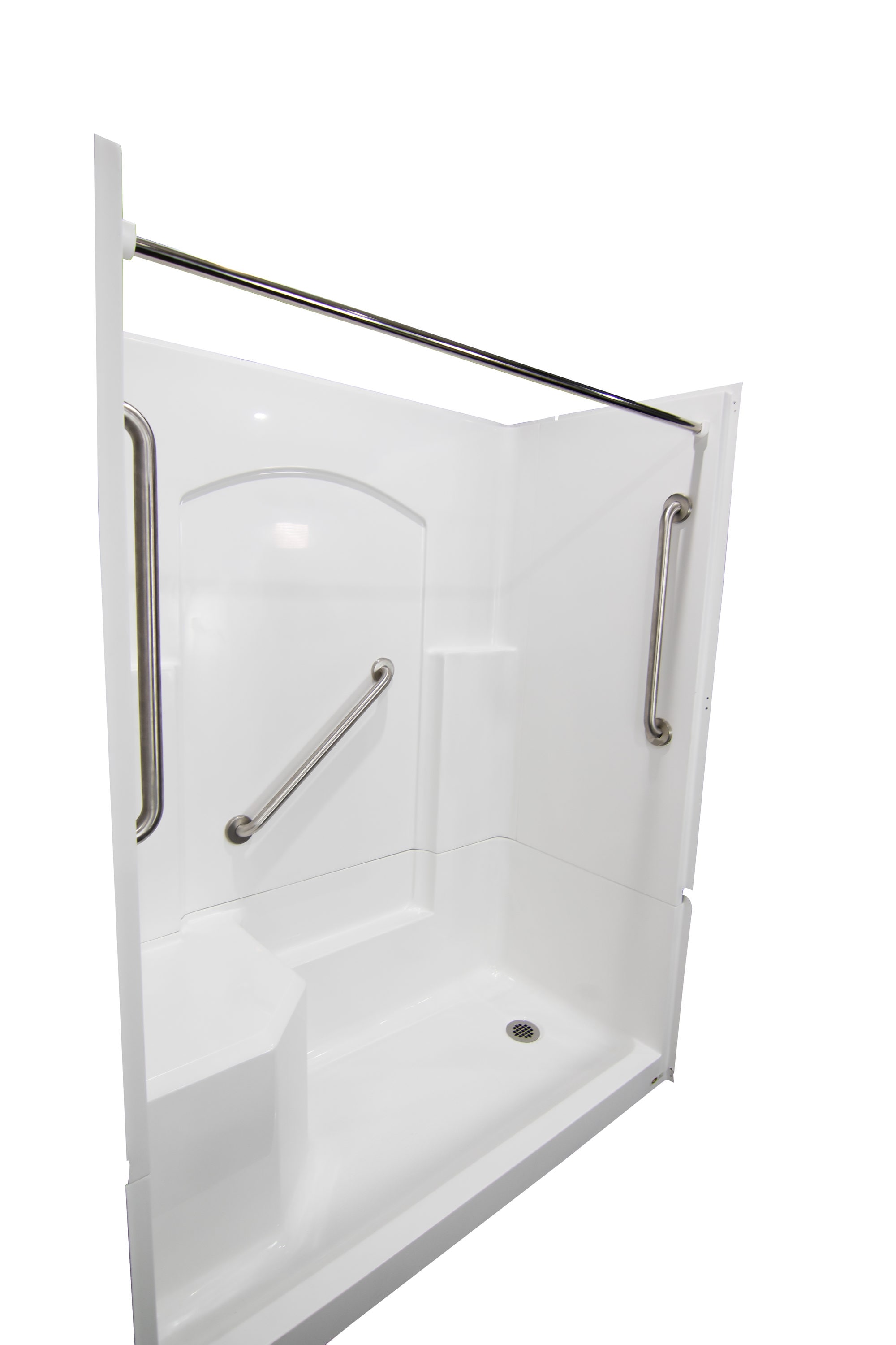 Laurel Mountain Loudon Low Threshold White 3-Piece 60-in x 32-in x 77-in Base/Wall Alcove Shower Kit with Integrated Seat (Right Drain) Drain Included