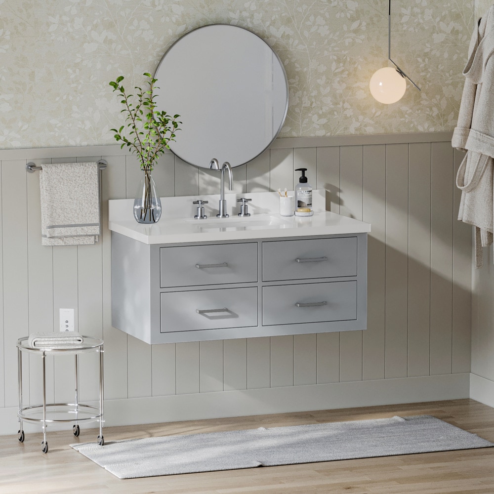 ARIEL W042S-BC-GRY Hutton 42-in Grey Floating Bathroom Vanity Base Cabinet without Top