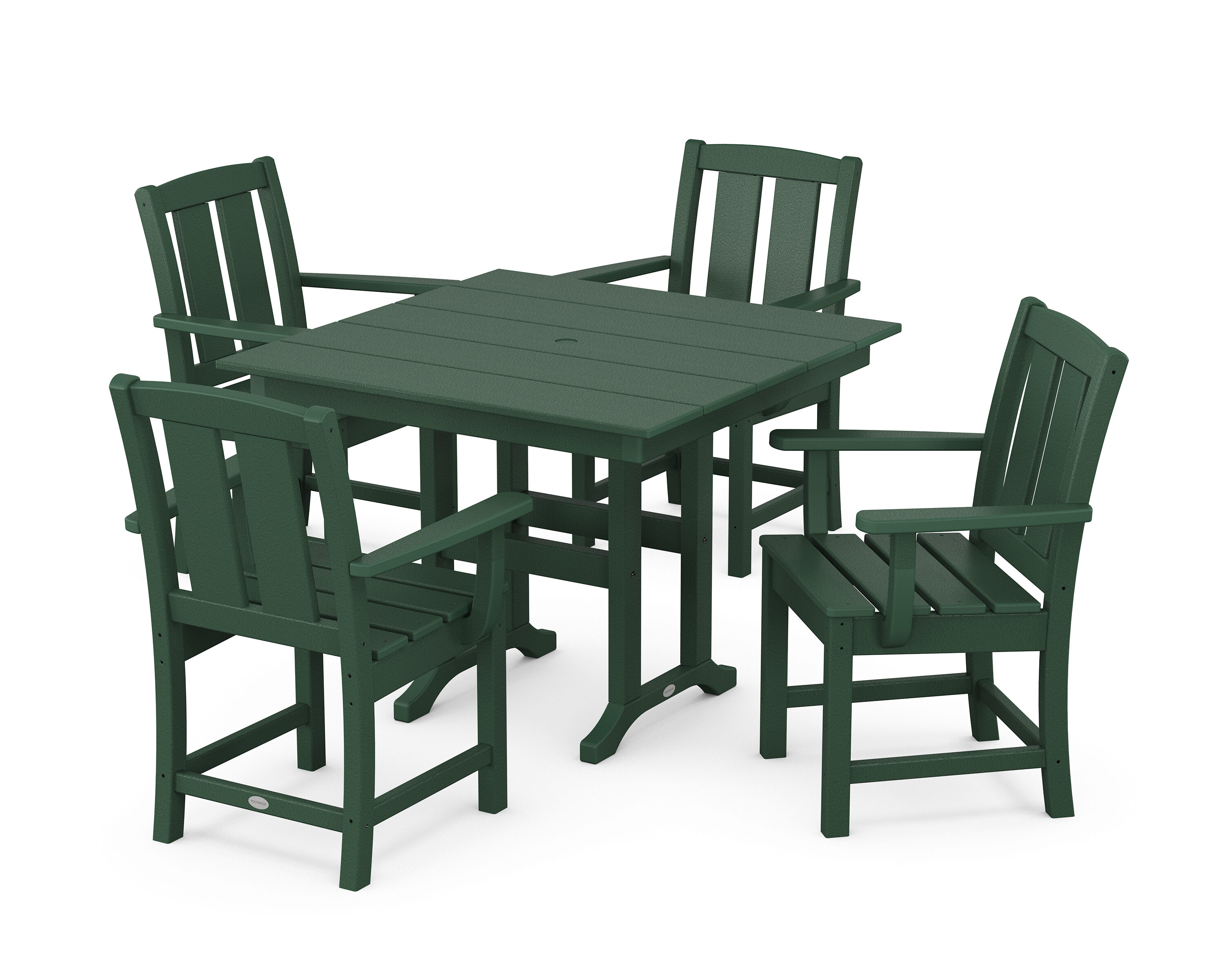 POLYWOOD PWS2053-1-GR Mission 5 -Piece Green Patio Dining Set Plastic Square Table with 4 Stationary Chairs