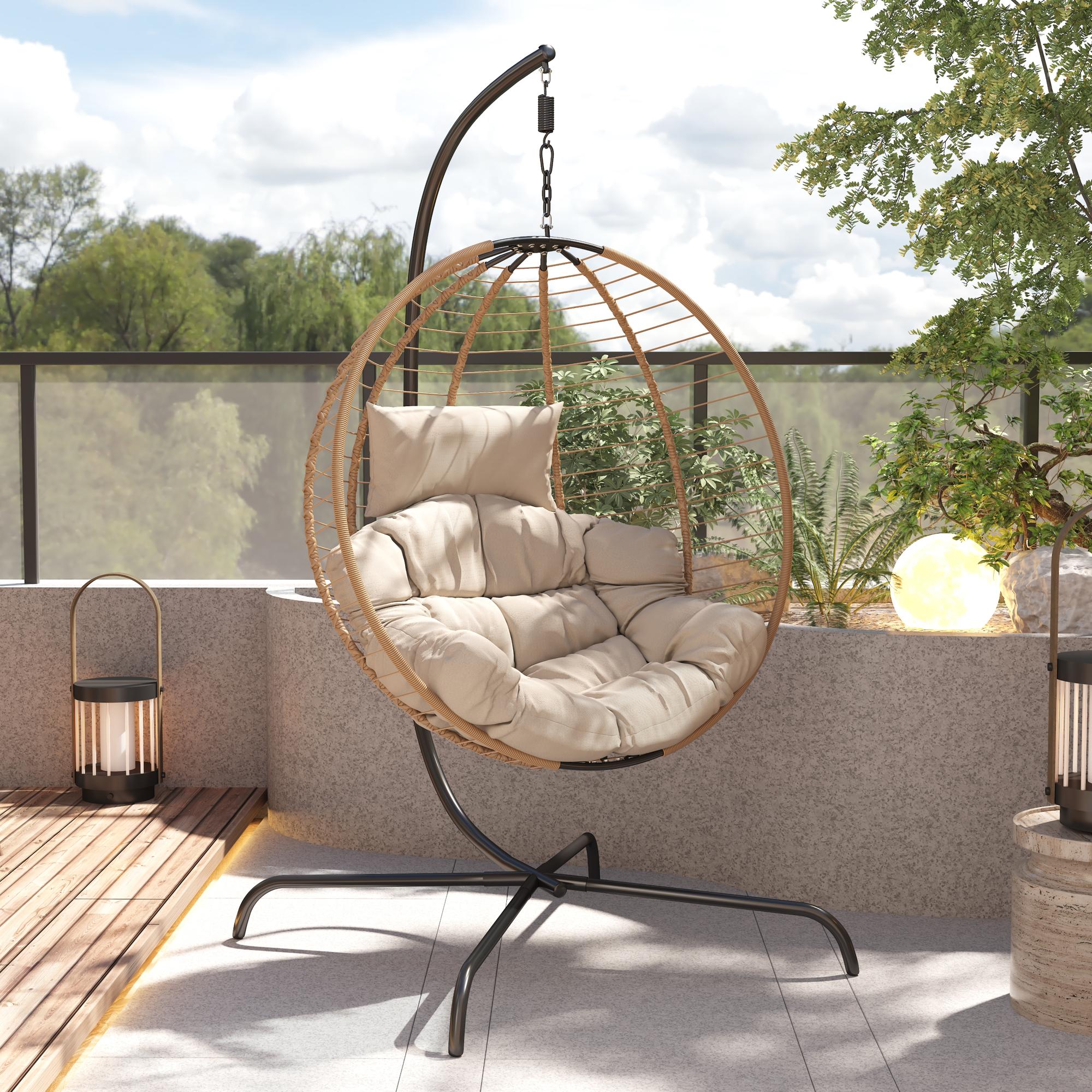 Watnature Outdoor Hanging Chair with Stand for Patio Balcony Walnut ...